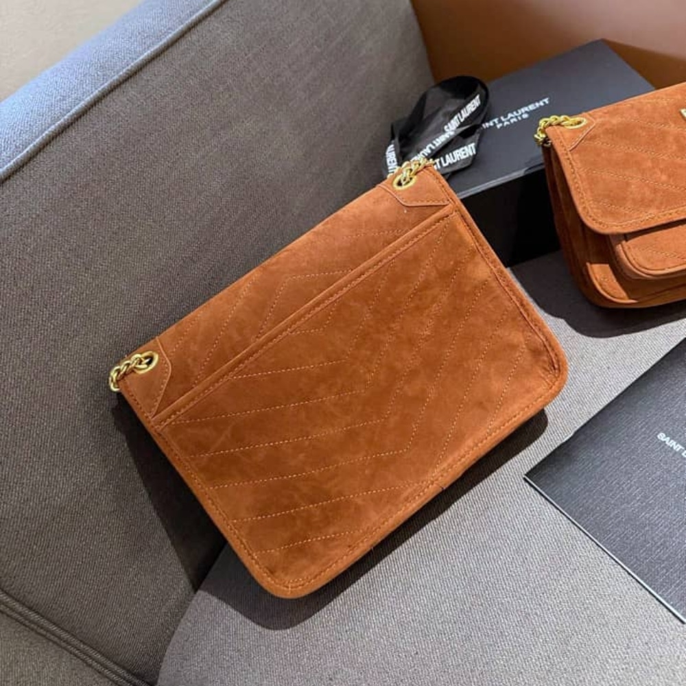 Saint Laurent Niki Baby Quilted Suede Chain Bag Brown 28cm - 画像 (5)
