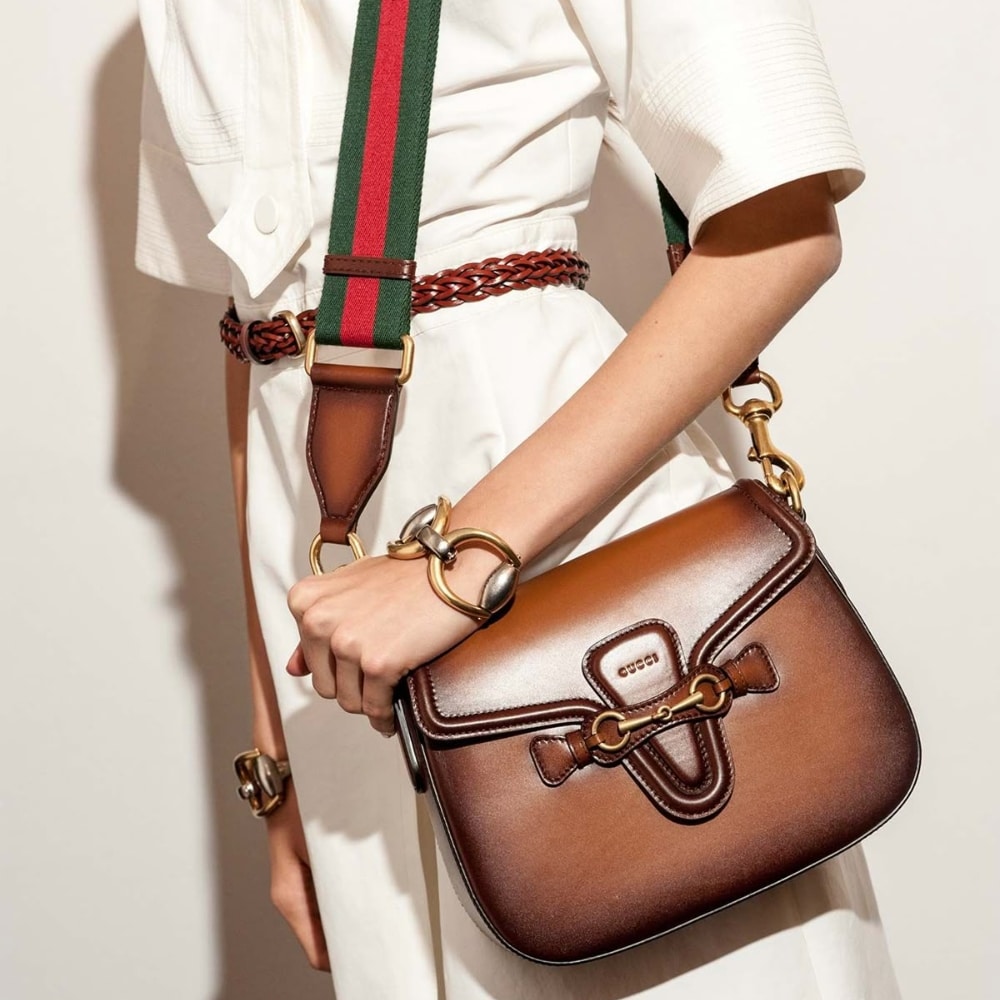 Gucci レディウェブ ハンドステインレザーショルダーバッグ ブラウン 25cm 380573 B012A 2574 - 画像 (7)
