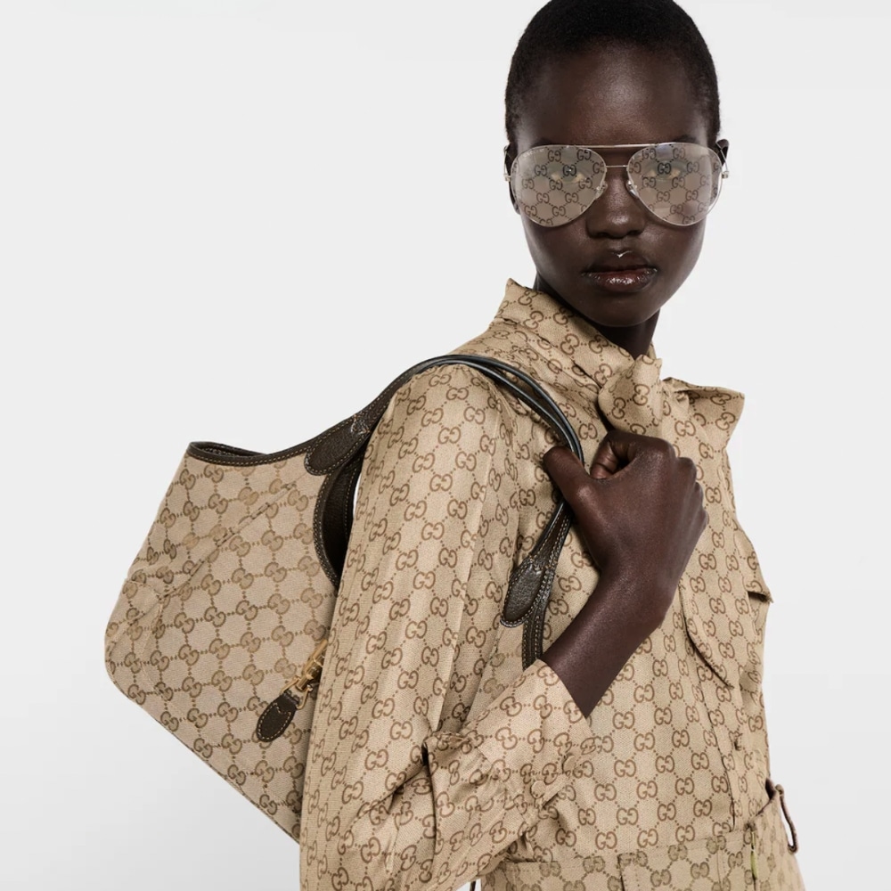 Gucci Mercato Small Tote Bag Sand And Brown GG Canvas 25cm 866646 FAFV2 9651 - 画像 (6)