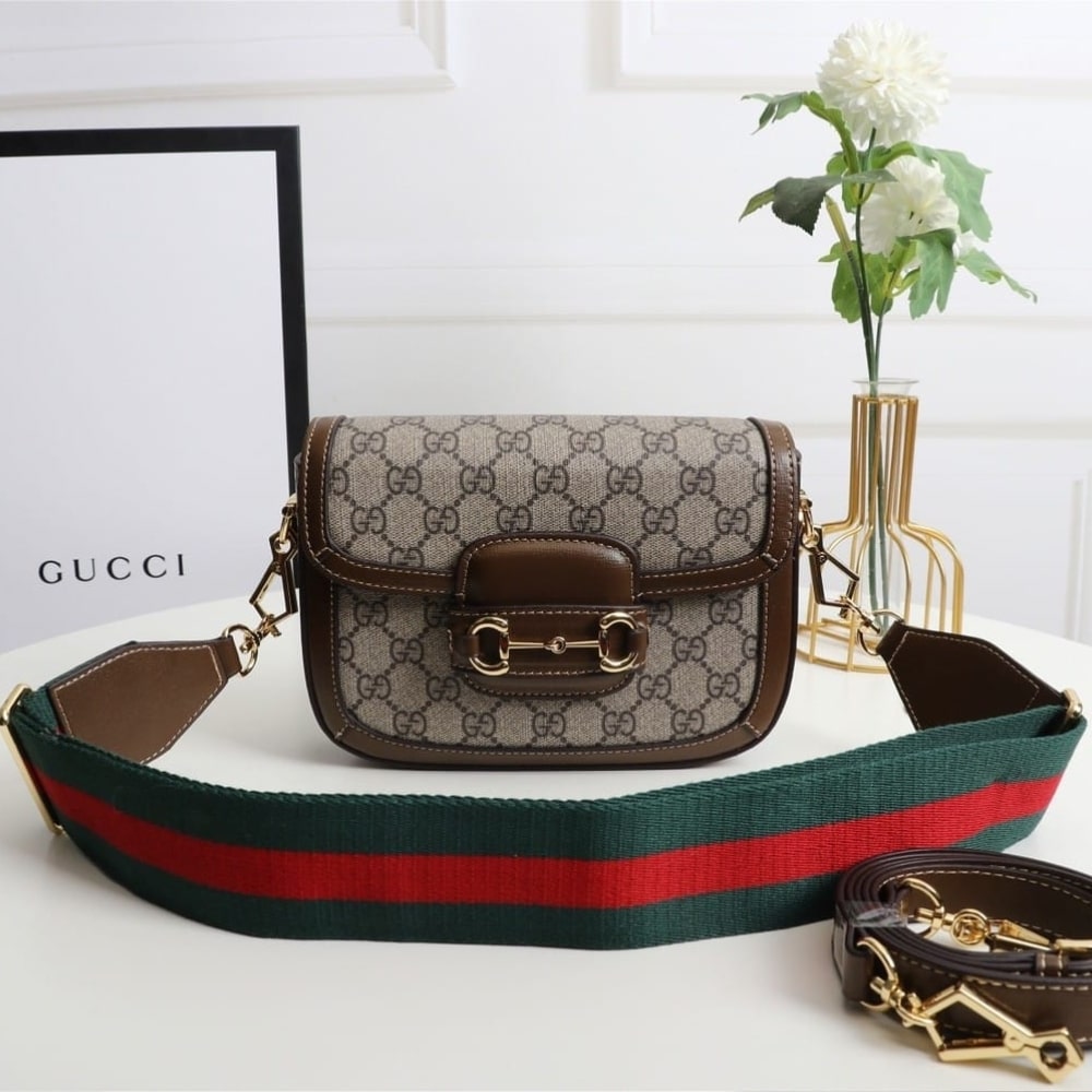 Gucci Horsebit 1955 Small GG Supreme Shoulder Bag Brown 20cm 658574 HUHHG 8565 - 画像 (2)