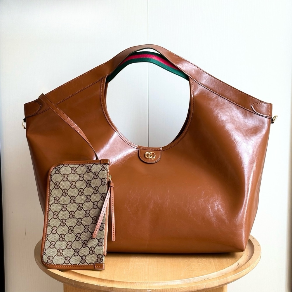 Gucci Giglio Large Tote Bag Dark Brown Leather 60Cm 853971 AAF2H 7645 - 画像 (2)
