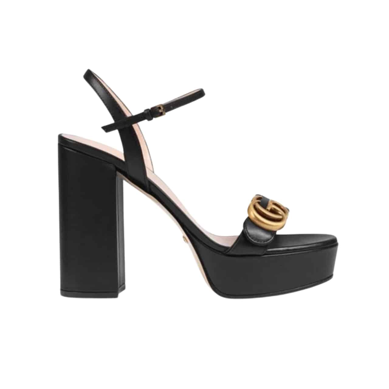 GUCCI グッチ GG レザー ヒールサンダル ブラック