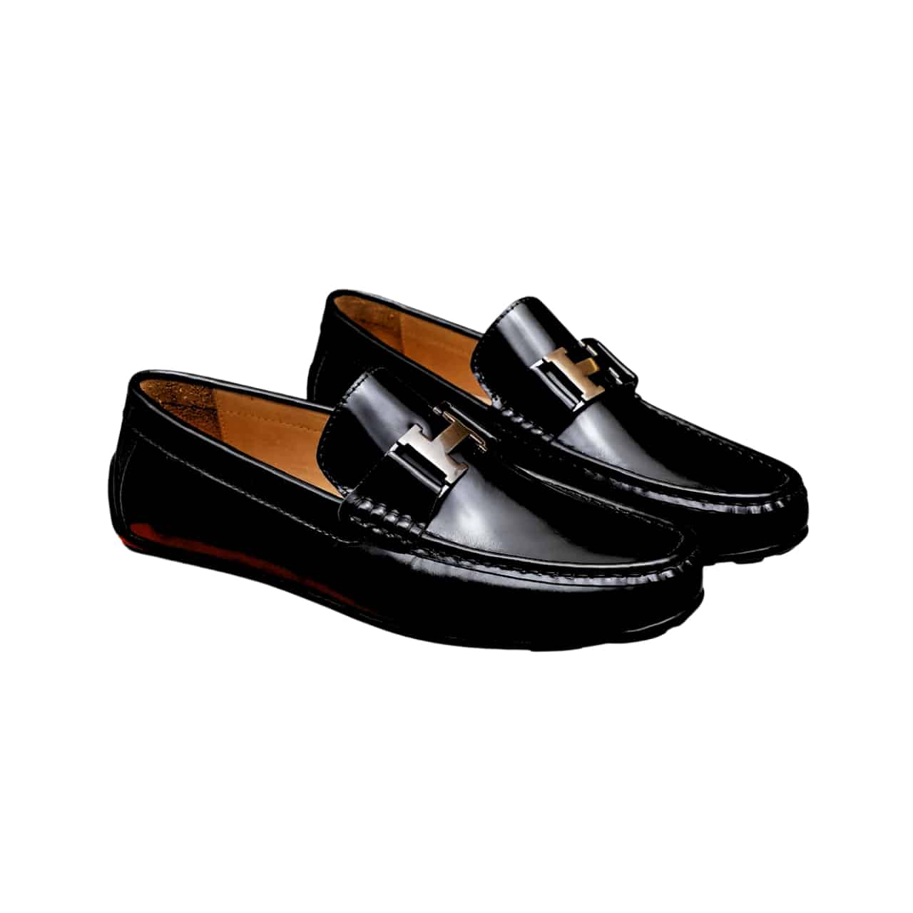 HERMÈS エルメス メンズ モカシン ローファー ポリッシュレザー Hシルバー ブラック