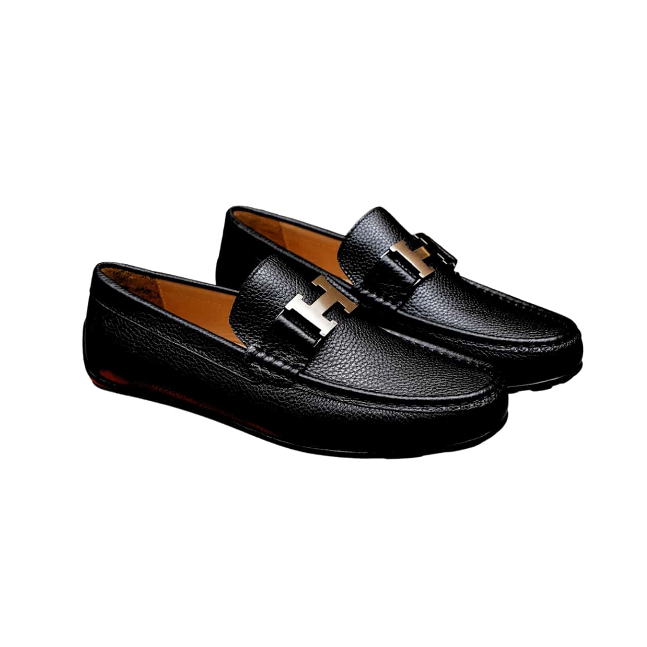 HERMÈS エルメス メンズ ローファー モカシン レザー H金具 シルバー ブラック