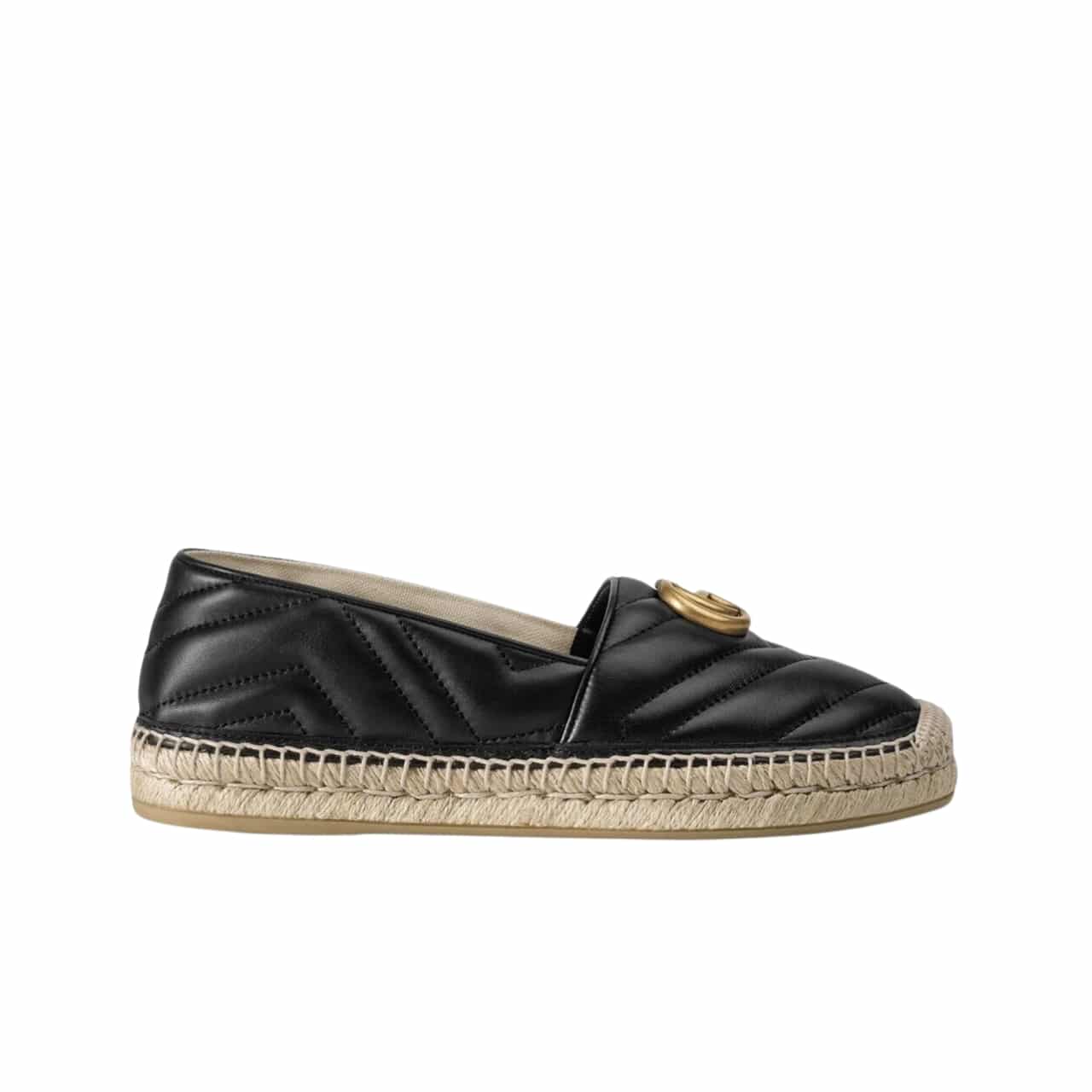GUCCI グッチ エスパドリーユ マテラッセ シェブロンレザー ダブルG ブラック 551890 BKO00 1000