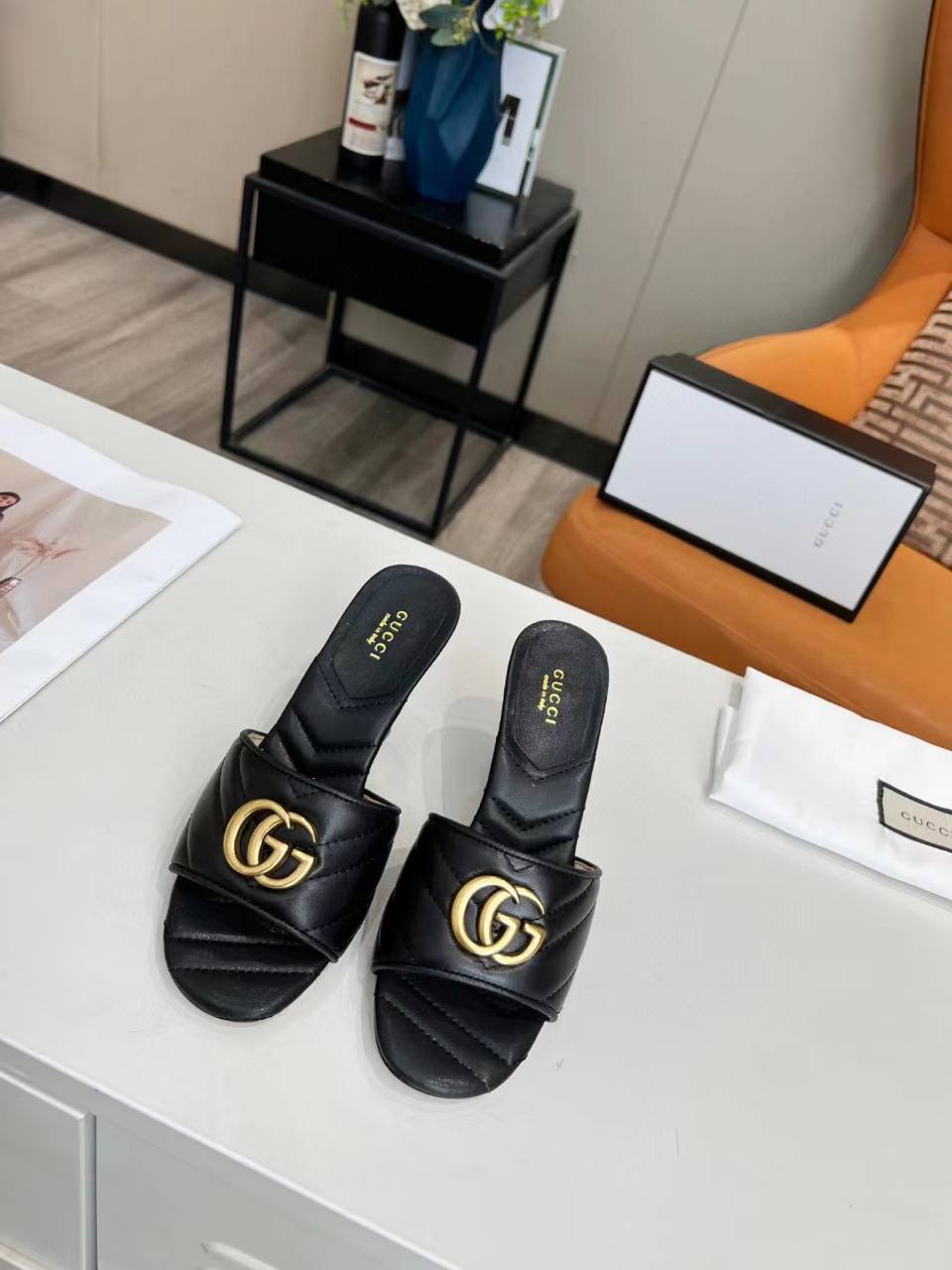 GUCCI グッチ マーモント ダブルG スライドサンダル ブラック 674839 BKO00 1000 - 画像 (2)