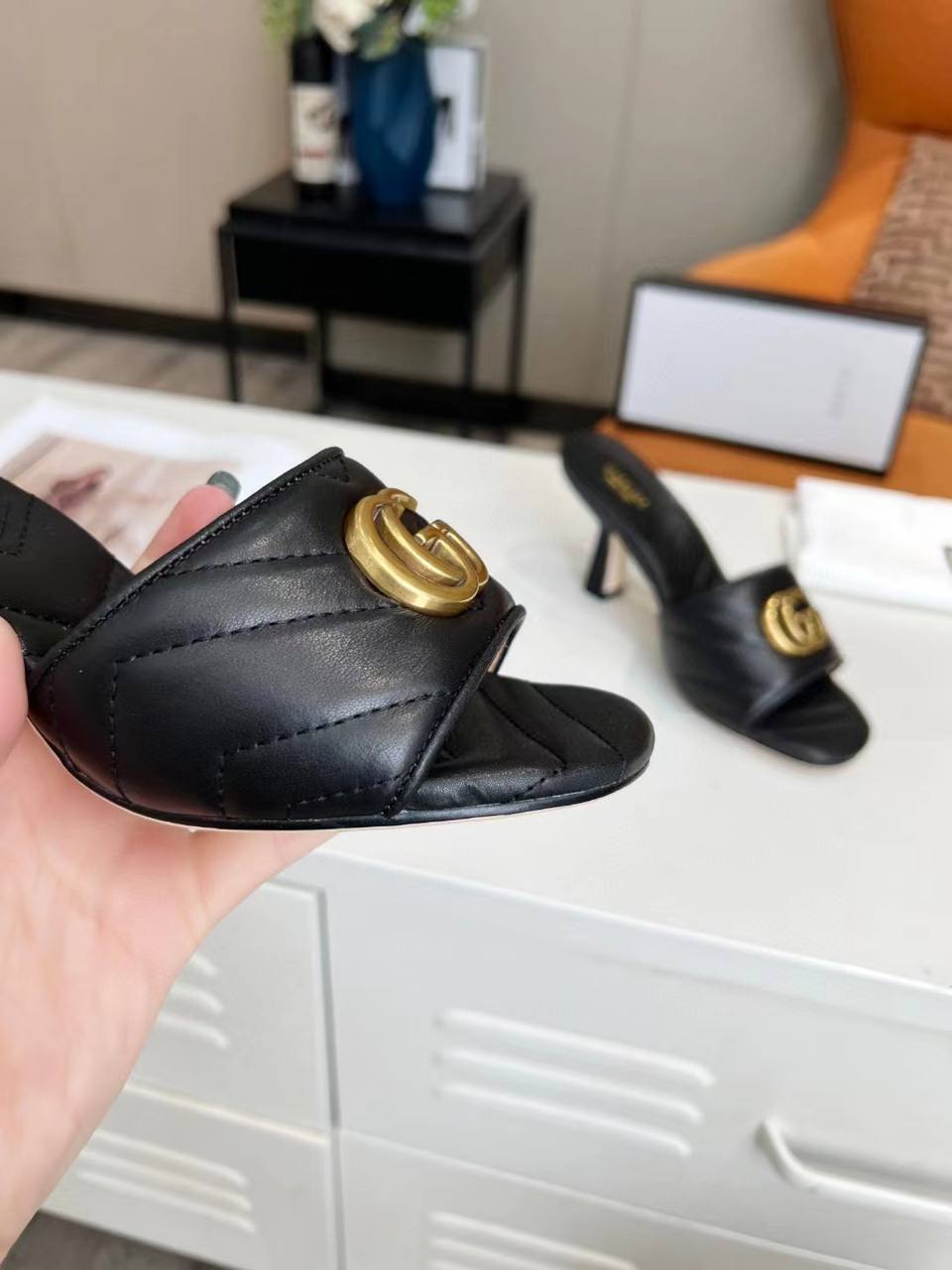 GUCCI グッチ マーモント ダブルG スライドサンダル ブラック 674839 BKO00 1000 - 画像 (5)