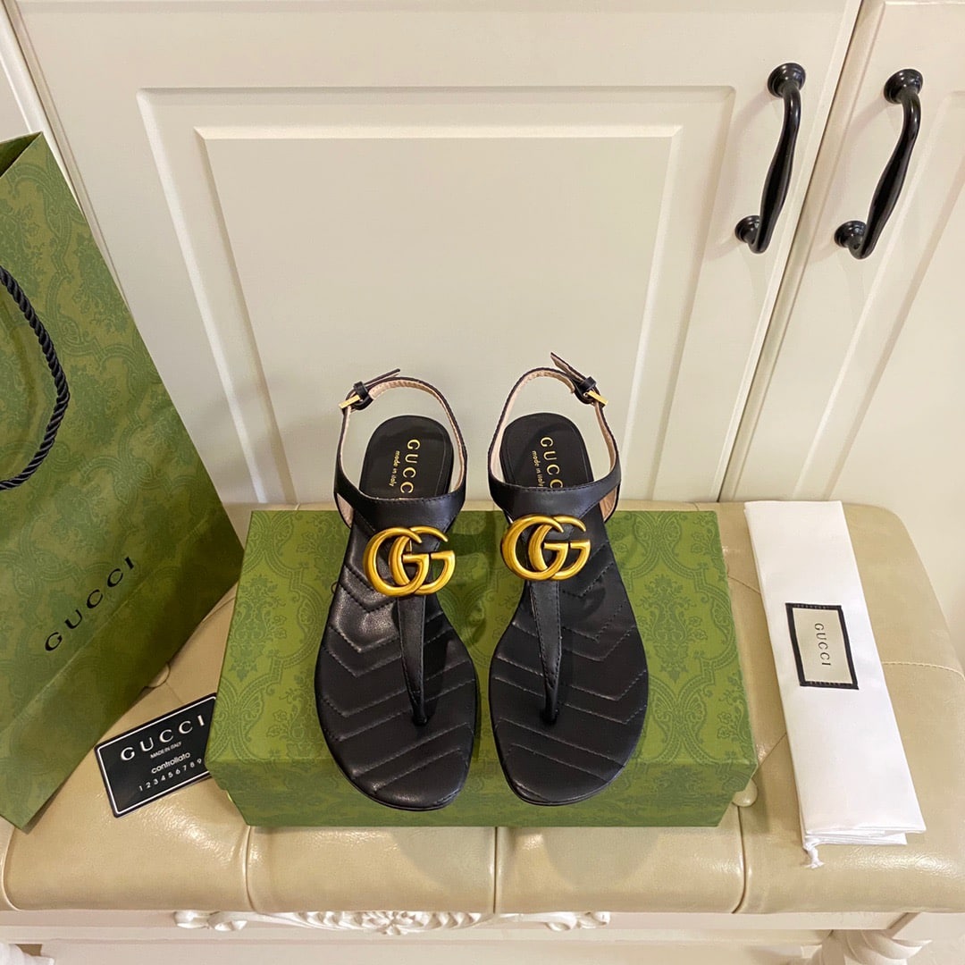GUCCI グッチ ダブルG レザー サンダル ブラック 型番:674840 BKO00 1000 - 画像 (5)