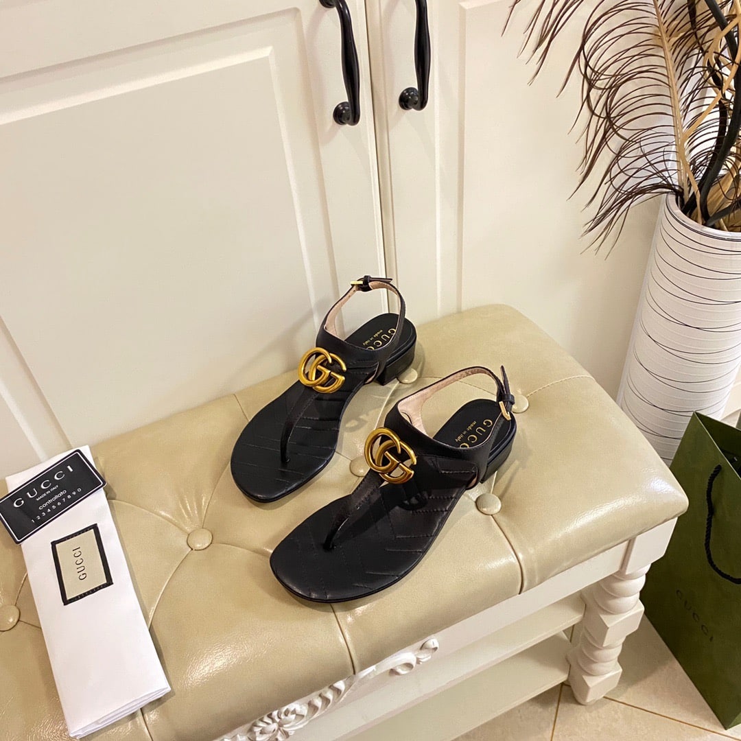 GUCCI グッチ ダブルG レザー サンダル ブラック 型番:674840 BKO00 1000 - 画像 (4)