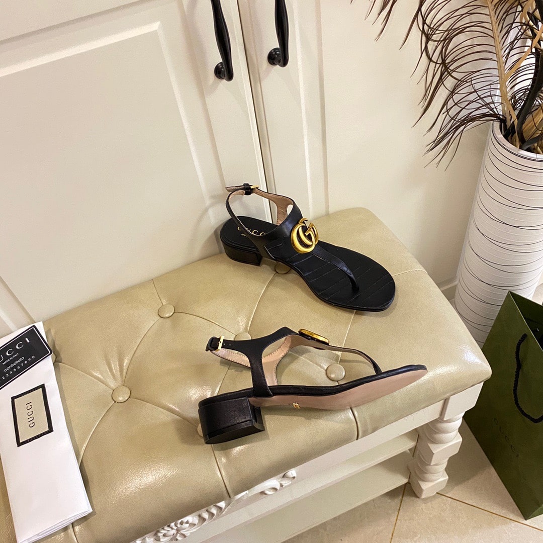 GUCCI グッチ ダブルG レザー サンダル ブラック 型番:674840 BKO00 1000 - 画像 (3)