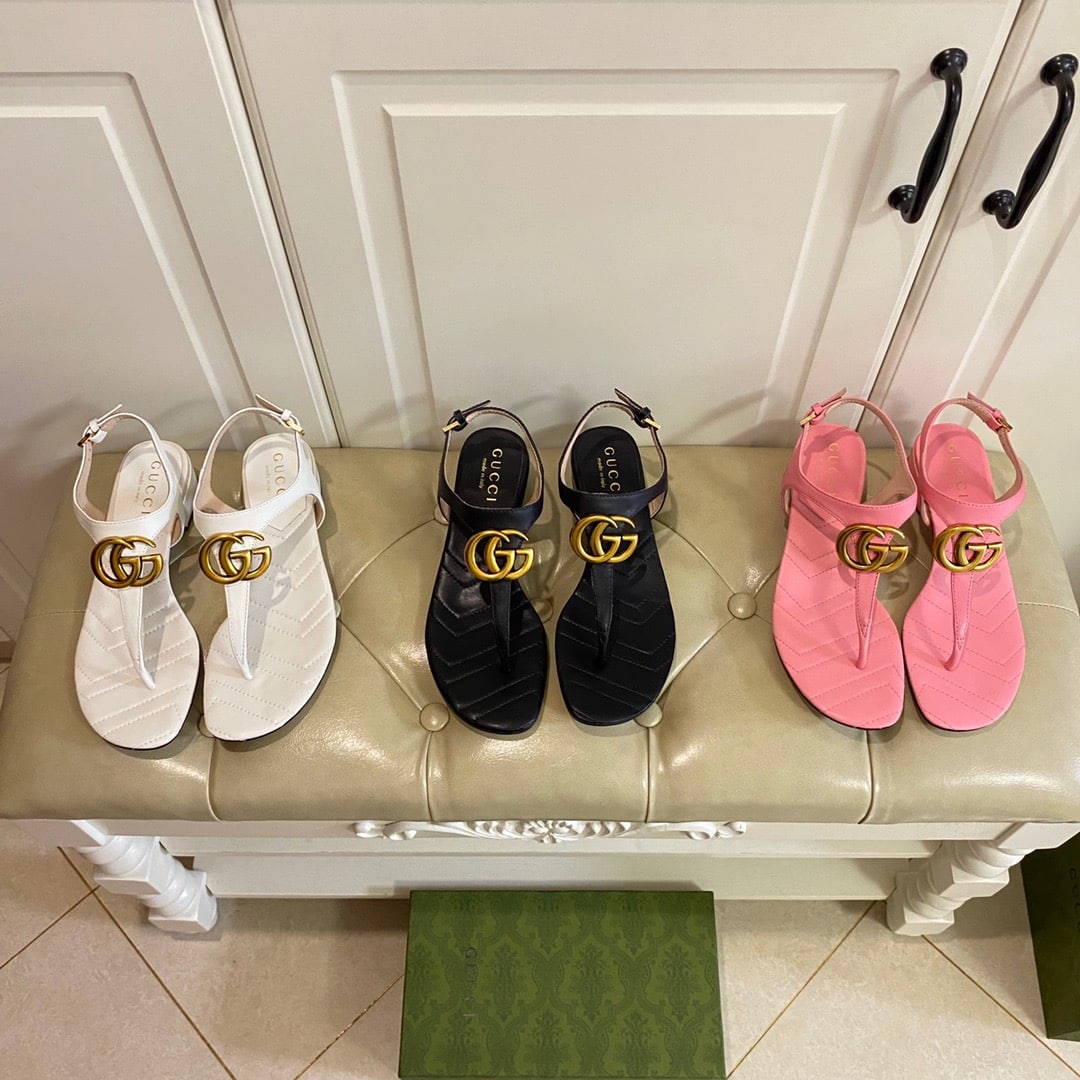 GUCCI グッチ ダブルG レザー サンダル ブラック 型番:674840 BKO00 1000 - 画像 (2)