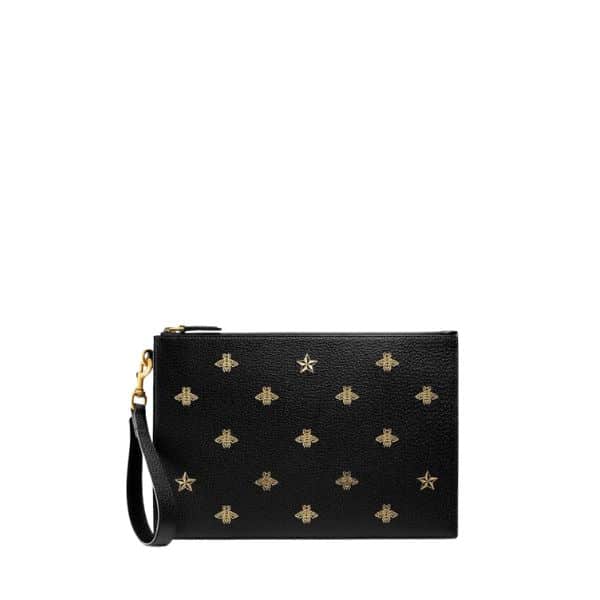 GUCCI グッチ ビー＆スター レザー クラッチバッグ ブラック 28cm 型番：495066 DJ2KT 8474