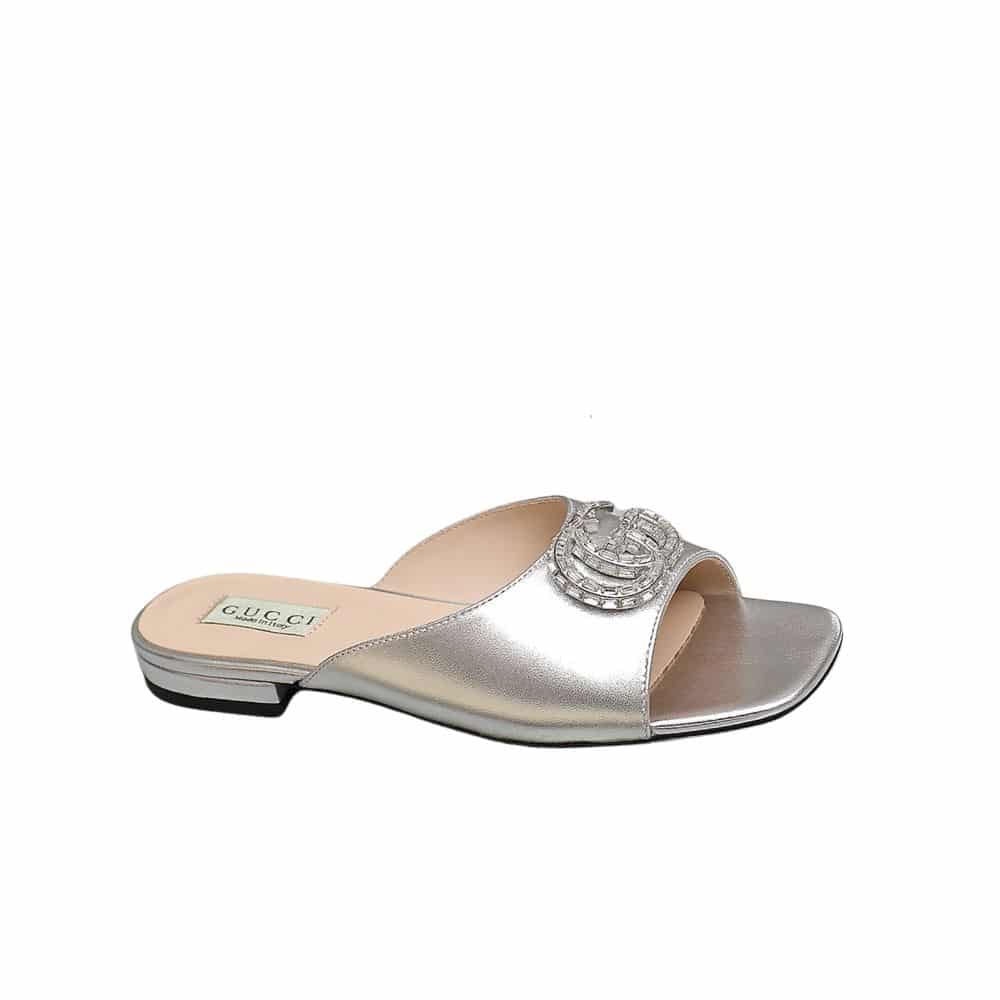 GUCCI グッチ GGクリスタル スリッパ シルバー
