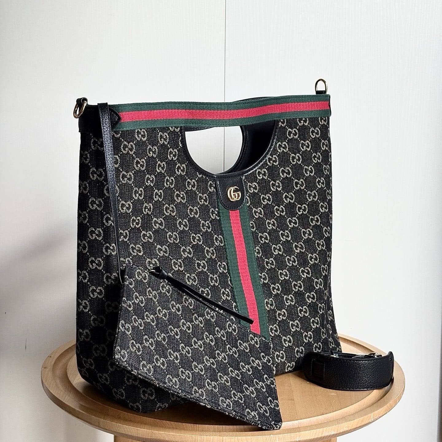 Gucci Giglio Large Tote Bag Black And White GG Denim 39Cm 865452 UN3AG 1099 - 画像 (3)
