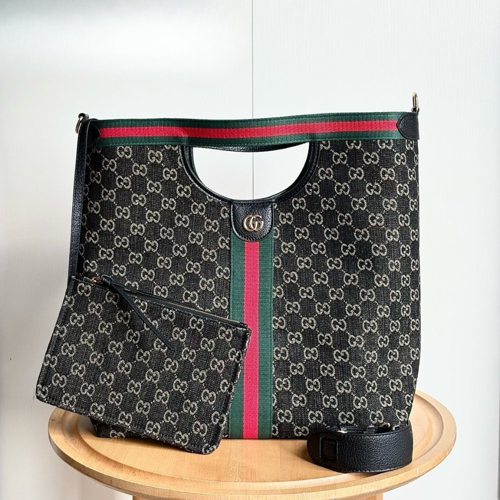 Gucci Giglio Large Tote Bag Black And White GG Denim 39Cm 865452 UN3AG 1099 - 画像 (2)