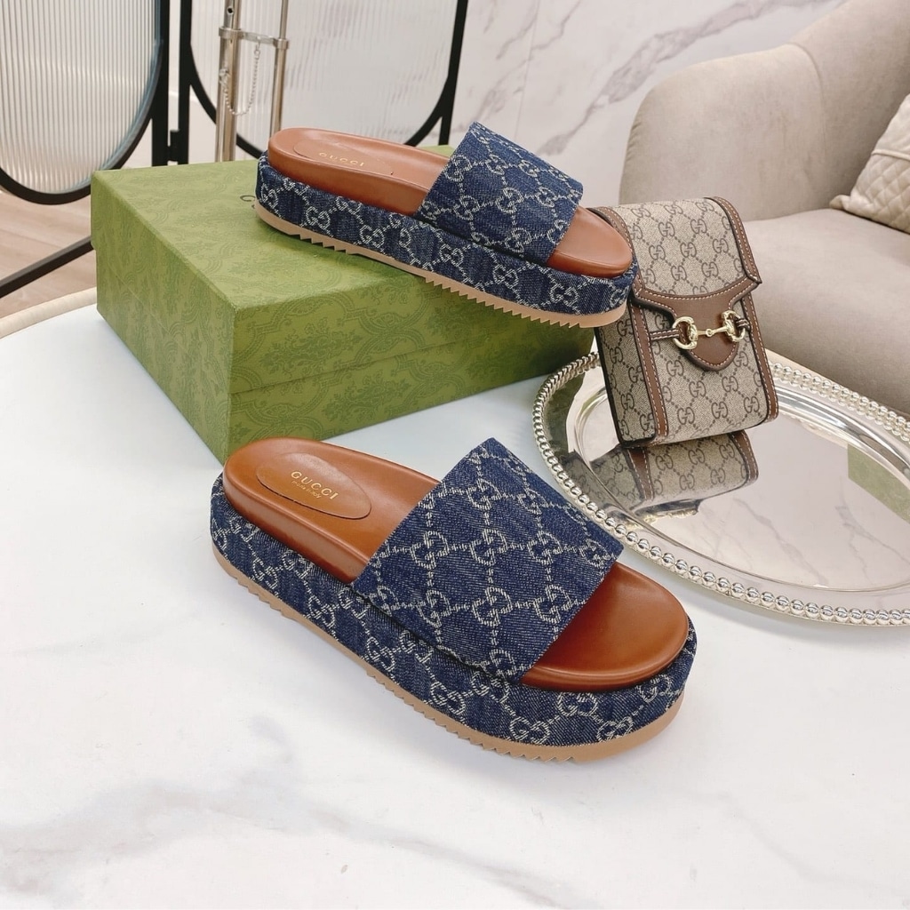 GUCCI グッチ レディース プラットフォーム スライドサンダル GGデニム ブルー 623212 2KQ00 4402 - 画像 (3)