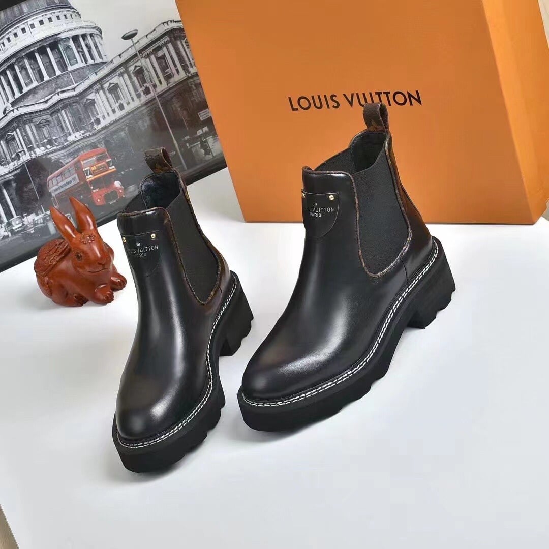 Louis Vuitton Lv Beaubourg Ankle Boots Smooth Leather Black 1A8949 - 画像 (5)