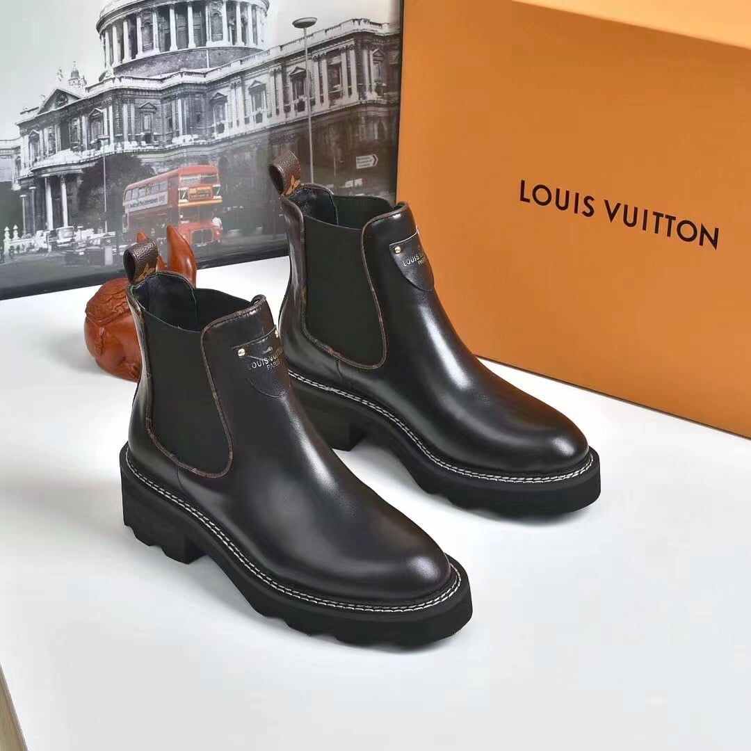 Louis Vuitton Lv Beaubourg Ankle Boots Smooth Leather Black 1A8949 - 画像 (3)