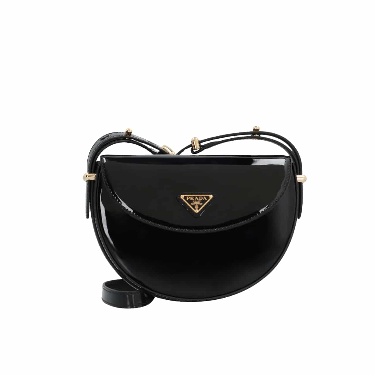 Prada トライアングルロゴ入りパテントレザーショルダーバッグ ブラック 17cm
