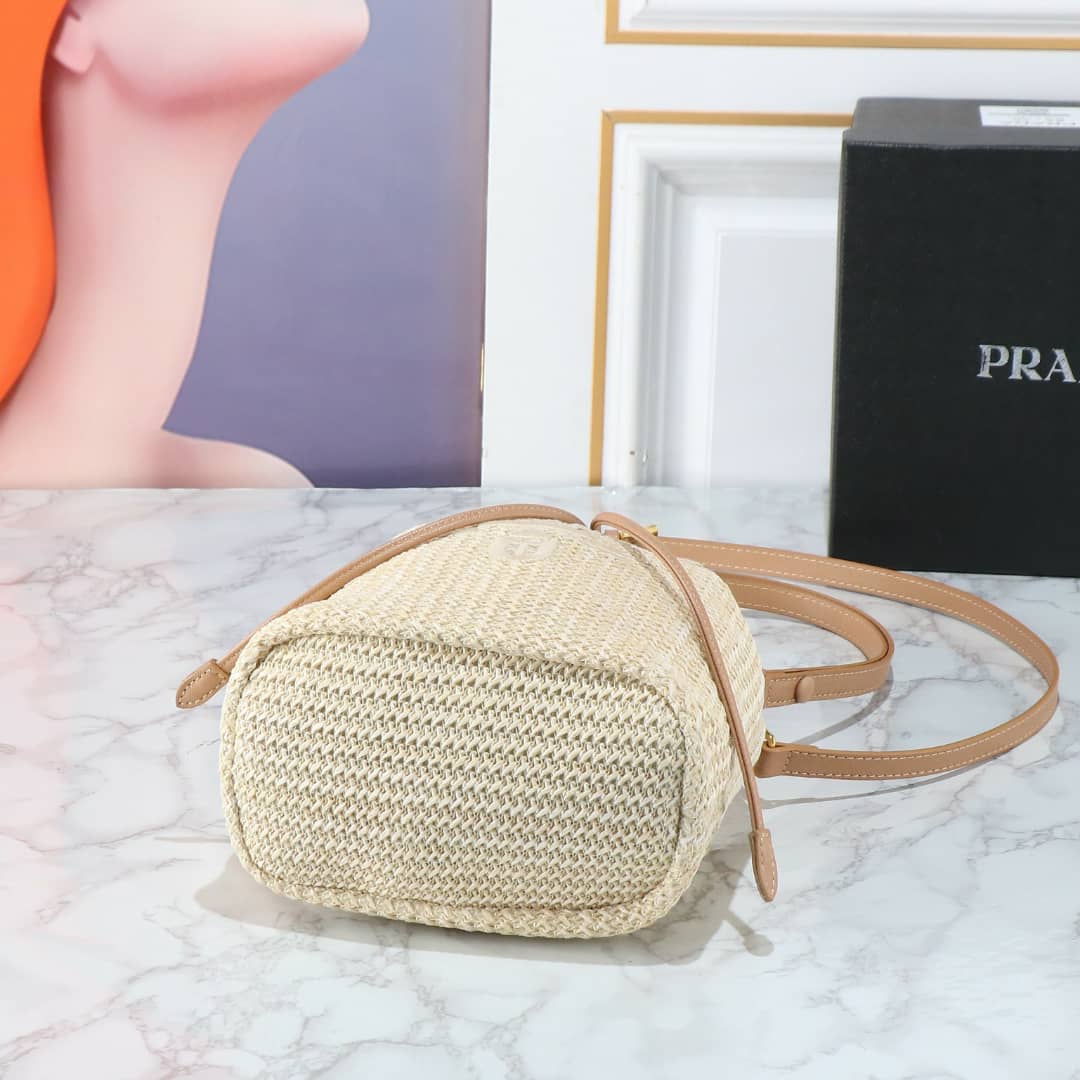 Prada Crochet And Leather Bucket Bag Natural 24Cm 1Be068 2M2T F0018 V Ouo - 画像 (7)