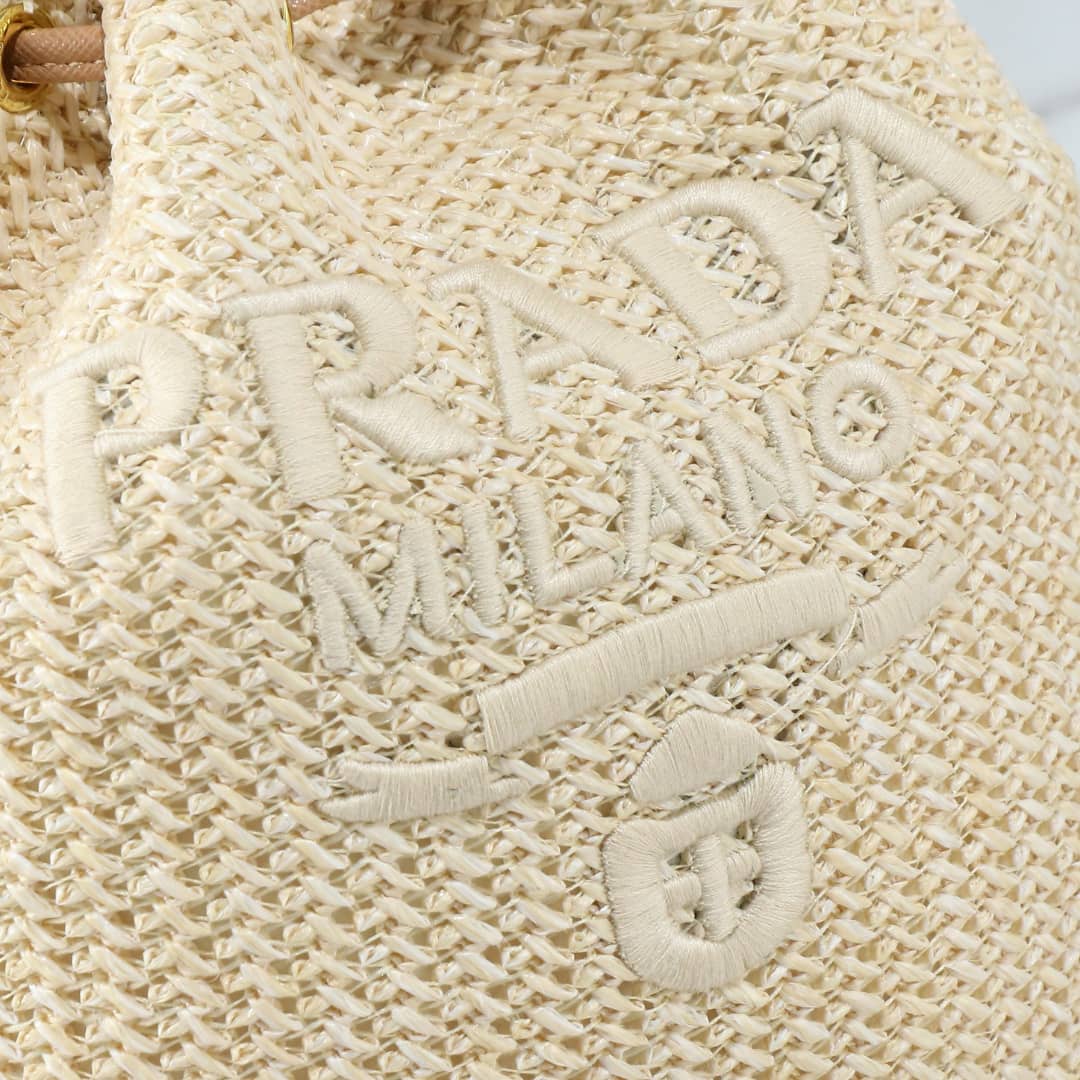 Prada Crochet And Leather Bucket Bag Natural 24Cm 1Be068 2M2T F0018 V Ouo - 画像 (6)