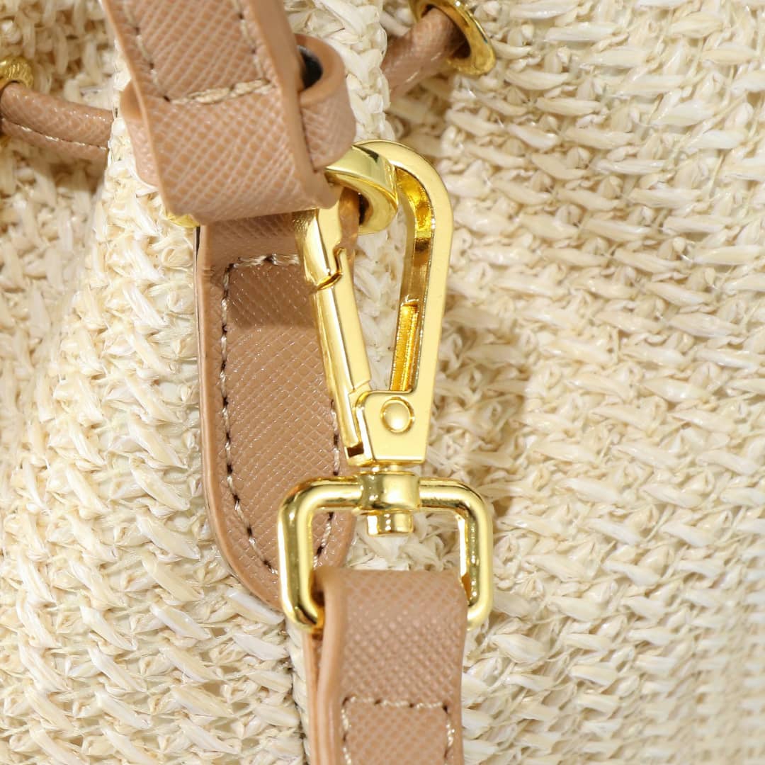 Prada Crochet And Leather Bucket Bag Natural 24Cm 1Be068 2M2T F0018 V Ouo - 画像 (5)