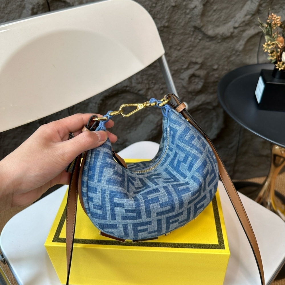 Fendi Fendigraphy Mini Bag FF Jacquard Fabric Denim Blue 20Cm 8BS081AS3FF1PLN - 画像 (7)