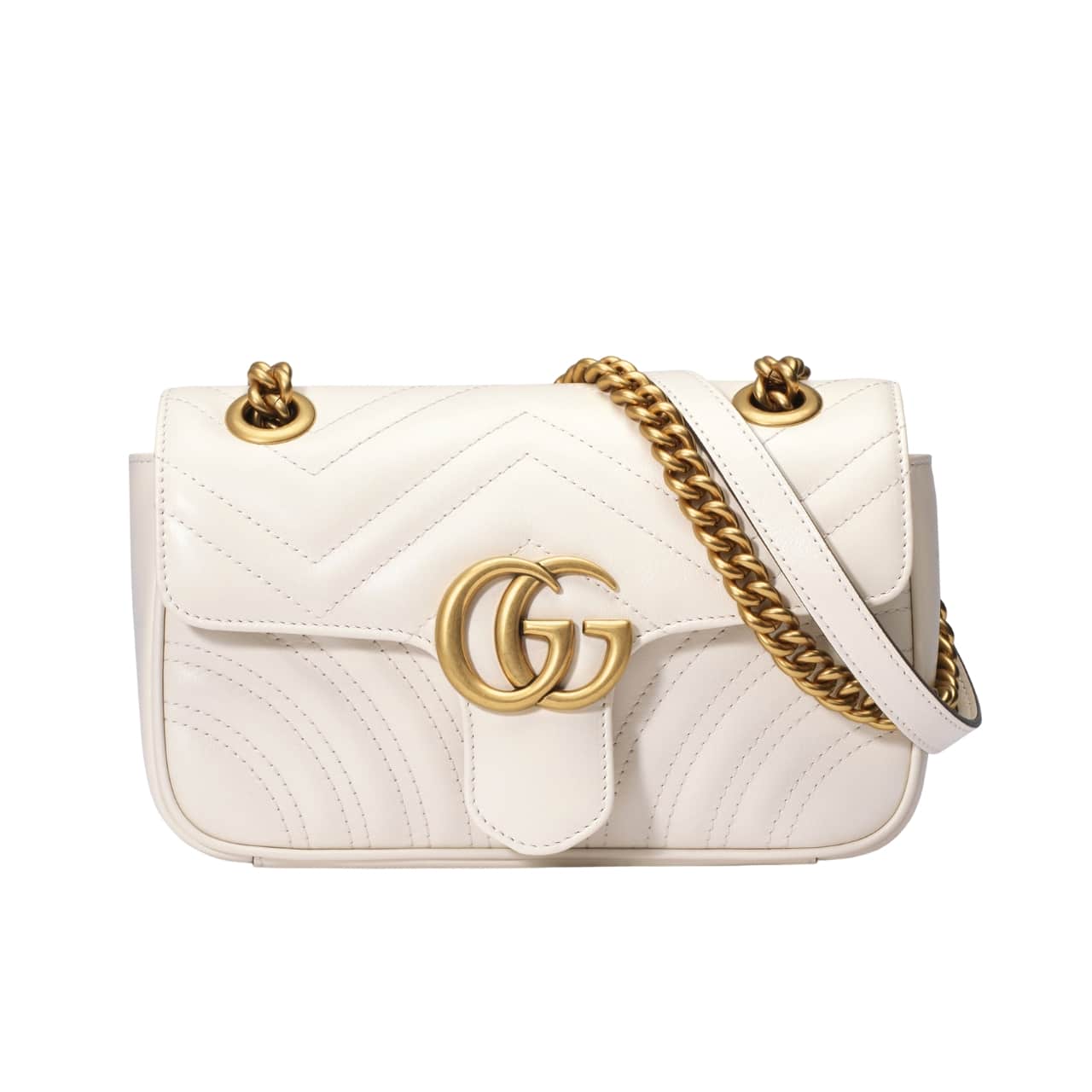 Gucci GGマーモント ミニショルダーバッグ ホワイト マトラッセ 22cm ‎446744 Dtdit 9022