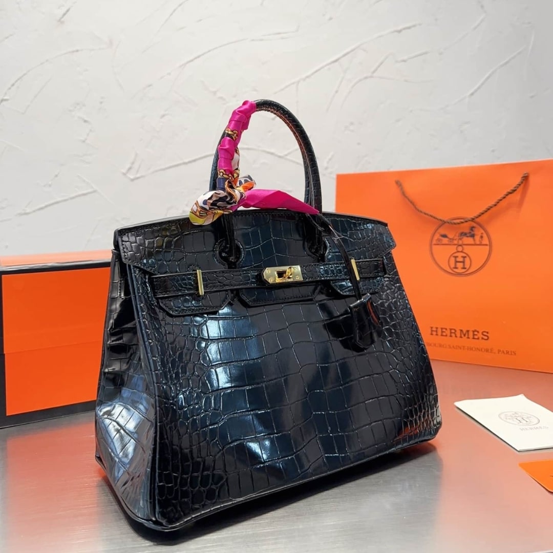 Hermes Birkin 30 Shiny Porosus Crocodile Black Noir 30Cm - 画像 (2)