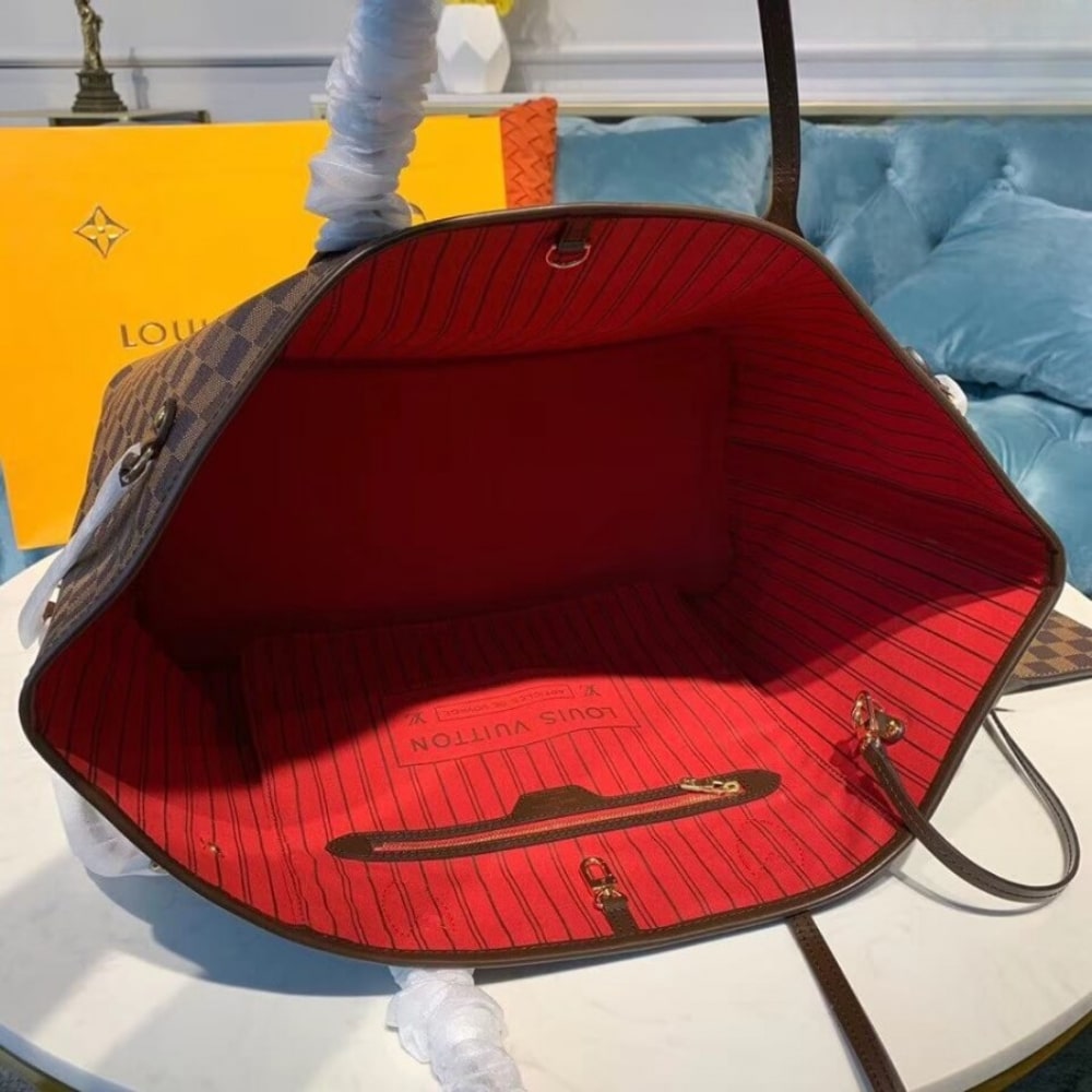 Louis Vuitton Neverfull GM Damier Ebene Canvas Tote Bag Cerise Red 39cm N40597 - 画像 (6)