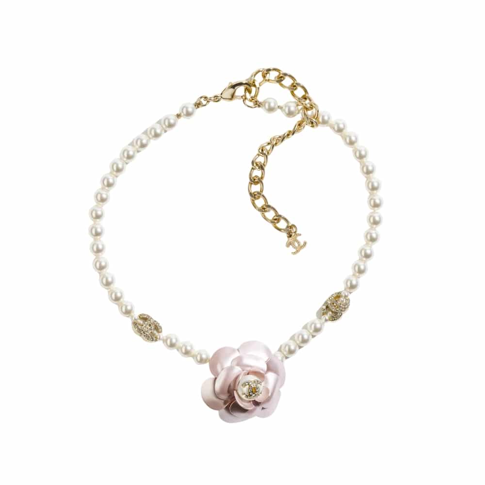 CHANEL シャネル メタル＆ガラスパール チョーカー ゴールド ピンク パーリーフラワー モチーフ 型番：ABA025 B09960 NL921