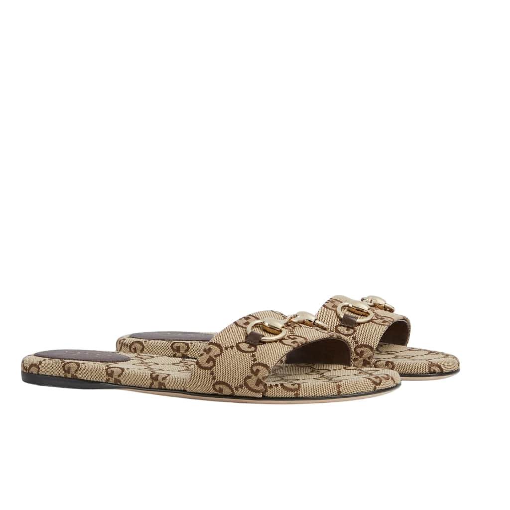 GUCCI グッチ レディース ホースビット スライドサンダル ベージュ×ダークブラウン GGキャンバス 835828 FAB10 2543