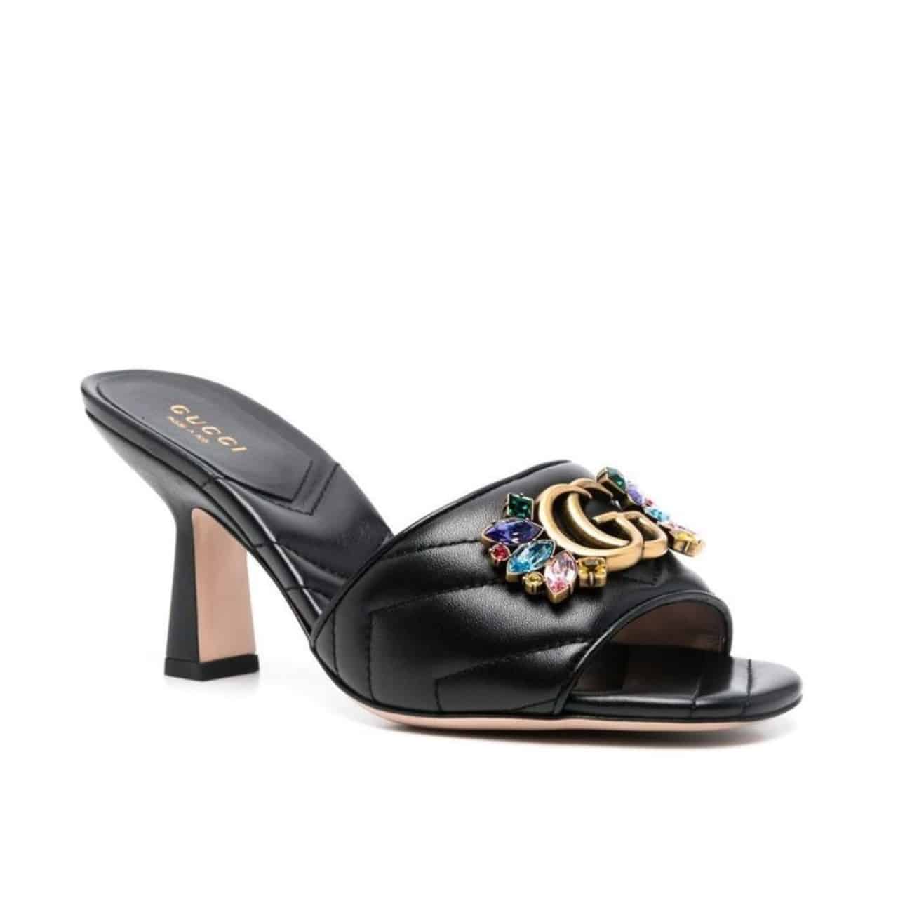 GUCCI グッチ レディース フラワー ダブルG スライドサンダル ブラック