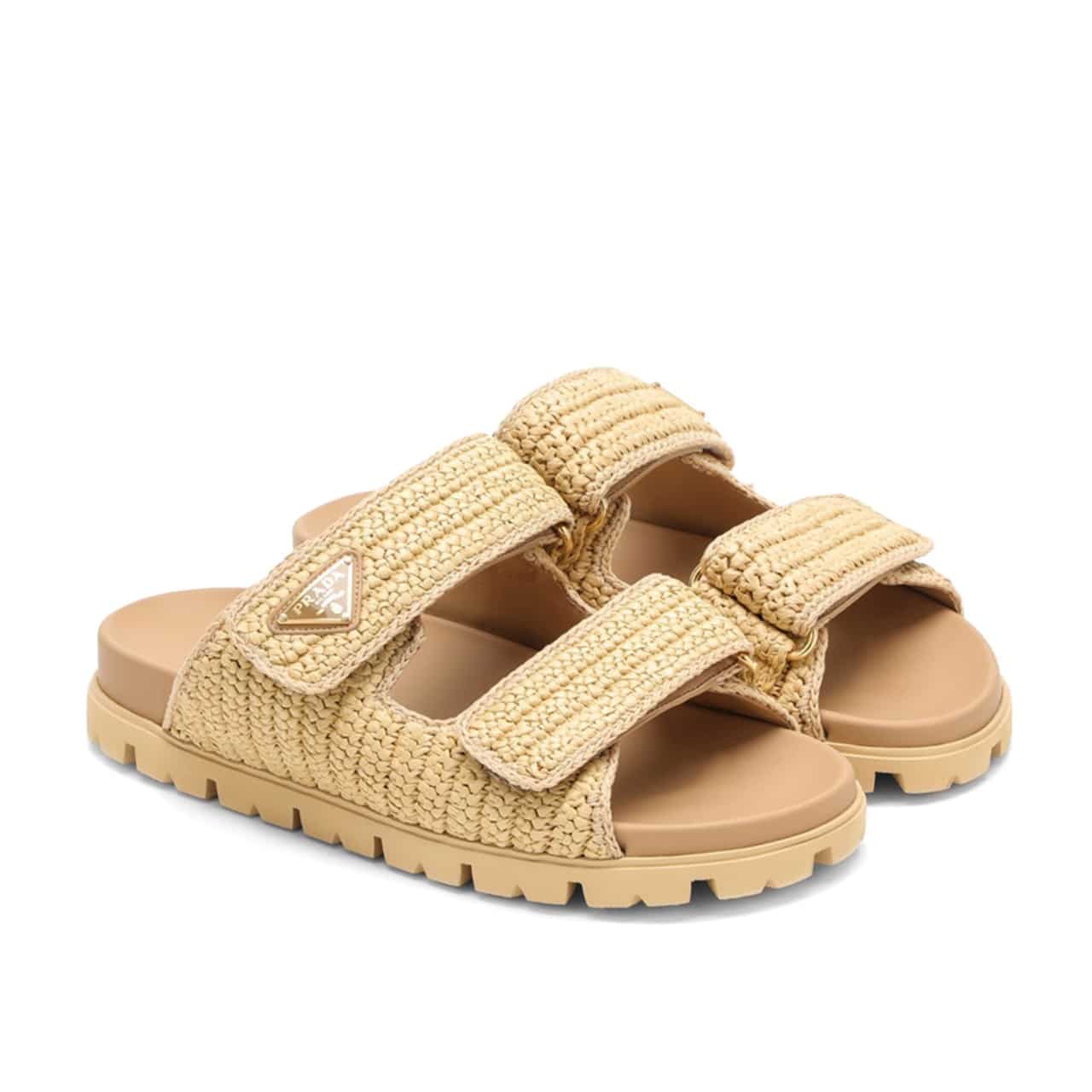 PRADA プラダ ラフィア ダブルバンド サンダル ベージュ 型番：1XX699 F020 2C2T F0018