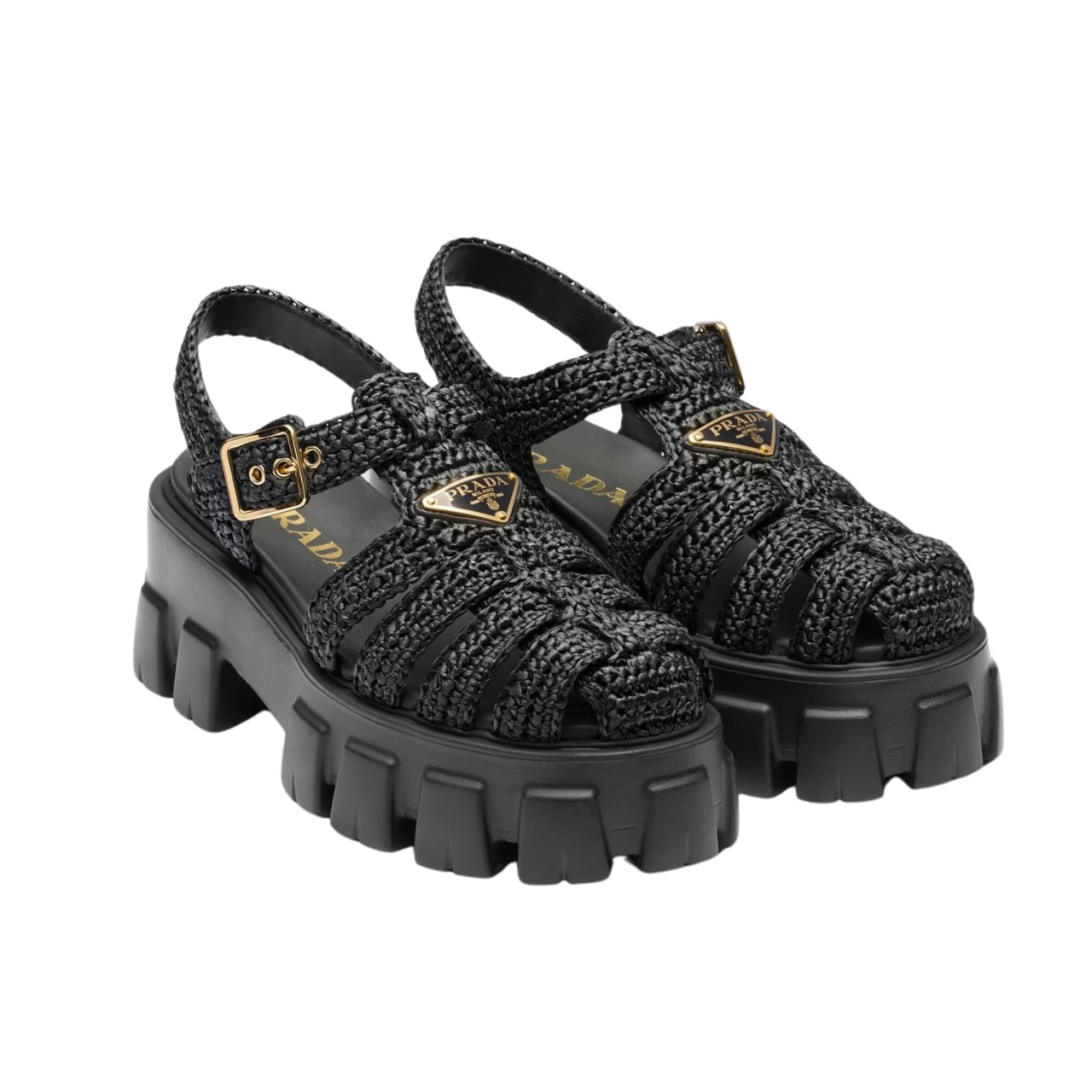 PRADA プラダ モノリス クロシェ ケージサンダル ブラック 型番：1X138N 3L8W F0002 F055