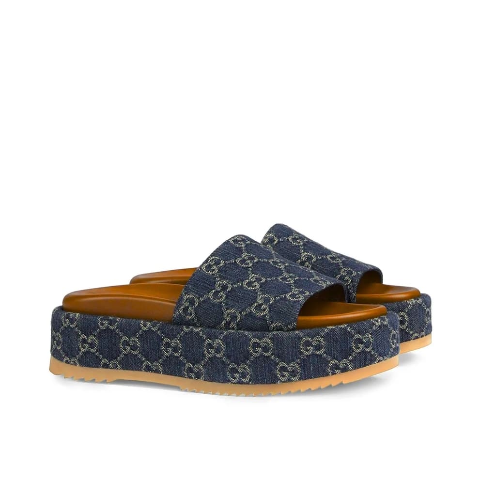 GUCCI グッチ レディース プラットフォーム スライドサンダル GGデニム ブルー 623212 2KQ00 4402