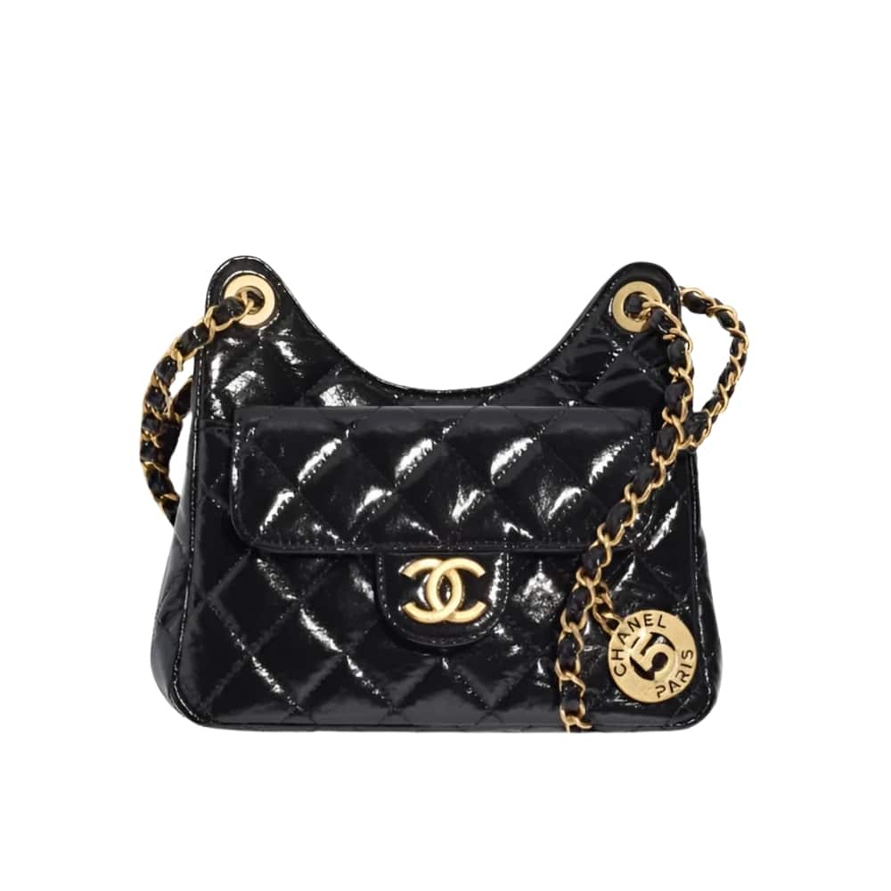 Chanel スモール ホーボーバッグ ゴールド×ブラック 20cm AS3710 B09746 94305