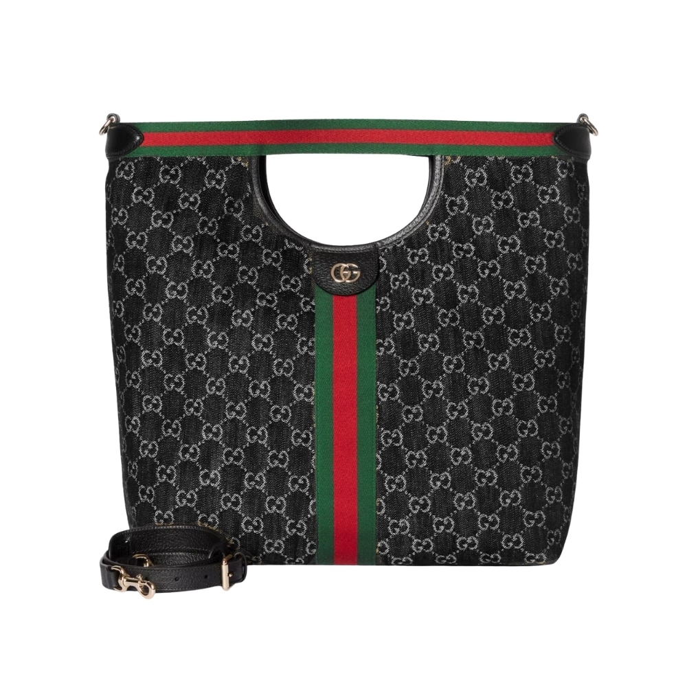 Gucci Giglio Large Tote Bag Black And White GG Denim 39Cm ‎865452 UN3AG 1099