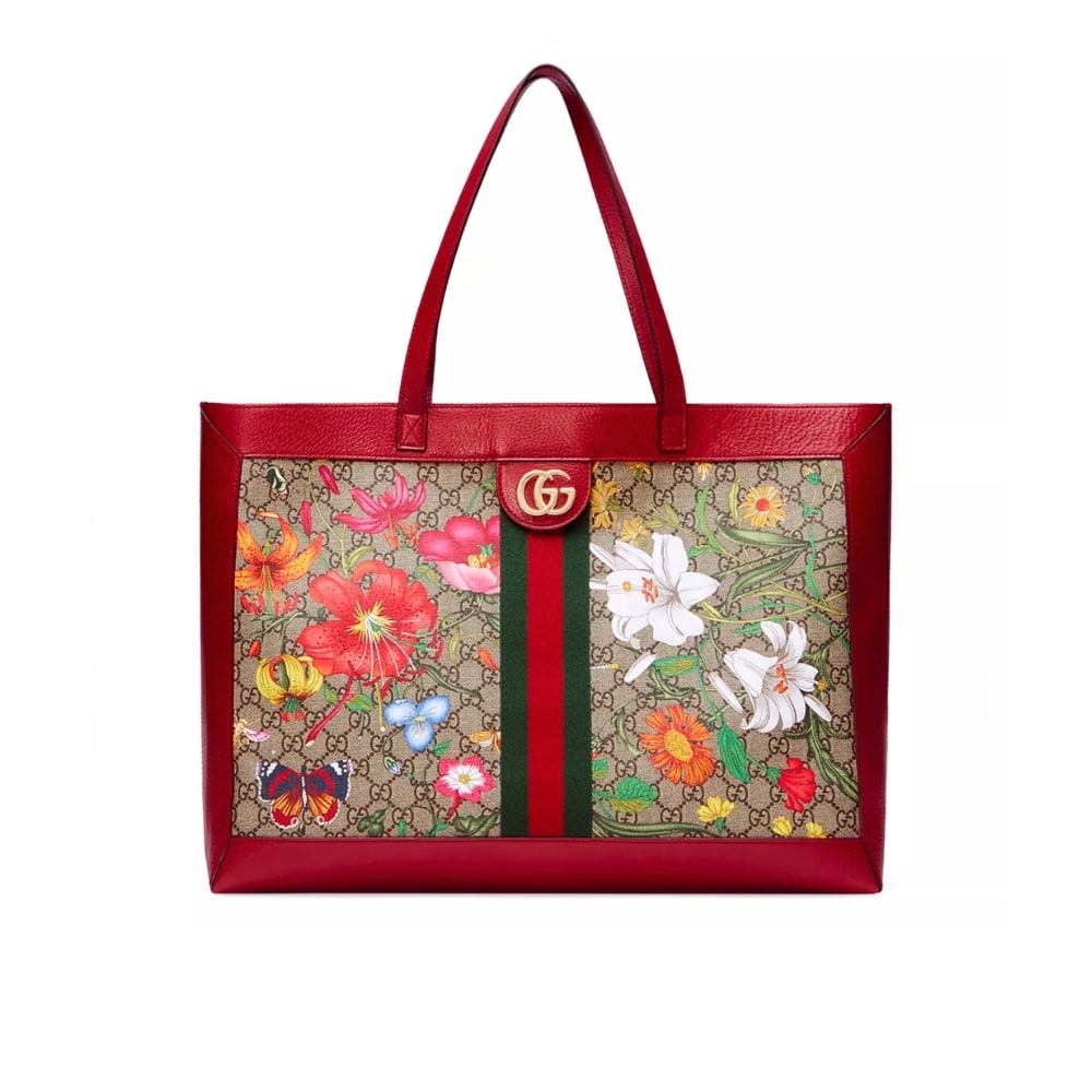 Gucci Ophidia GGフローラ ミディアム トートバッグ ダークレッド 44cm 547947 HWHAC 8722