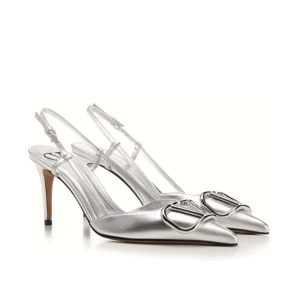 VALENTINO GARAVANI ヴァレンティノ ガラヴァーニ Vロゴ シグネチャー ポインテッドトゥ スリングバックパンプス シルバー 3W0S0R01YJS S13