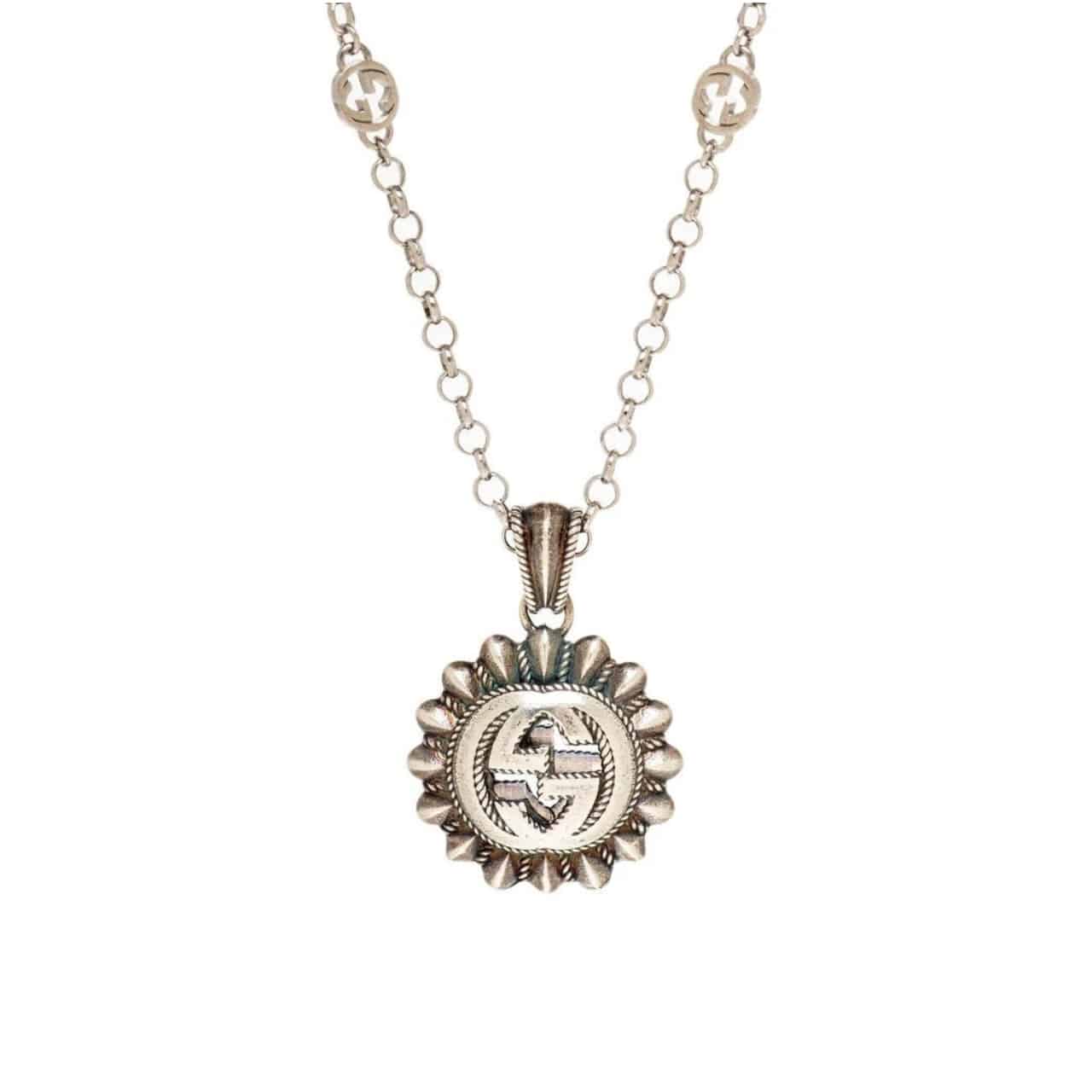 GUCCI グッチ インターロッキングGロゴ ペンダント ステーションネックレス ゴールドカラー