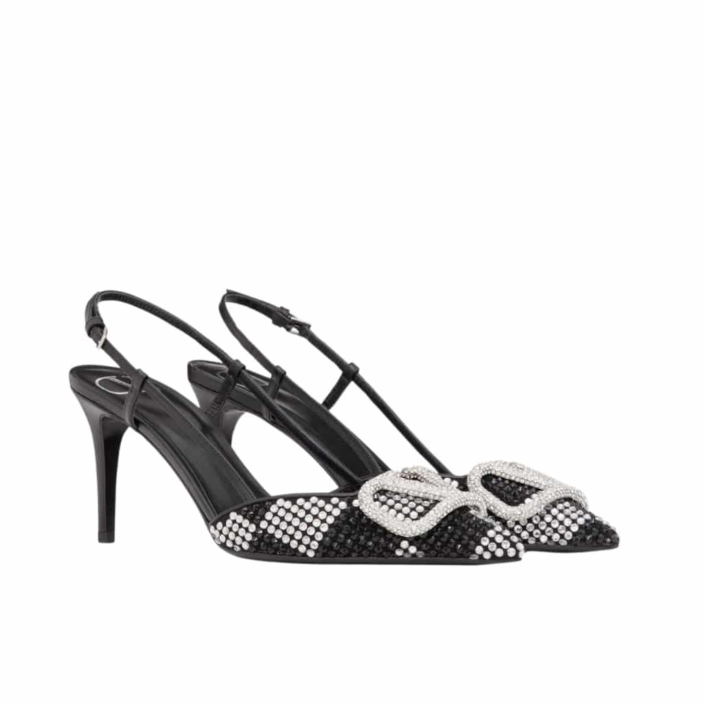 VALENTINO GARAVANI ヴァレンティノ ガラヴァーニ Vロゴ シグネチャー クリスタルストラップ スリングバックパンプス ブラック 3W0S0R01EWK ZRN