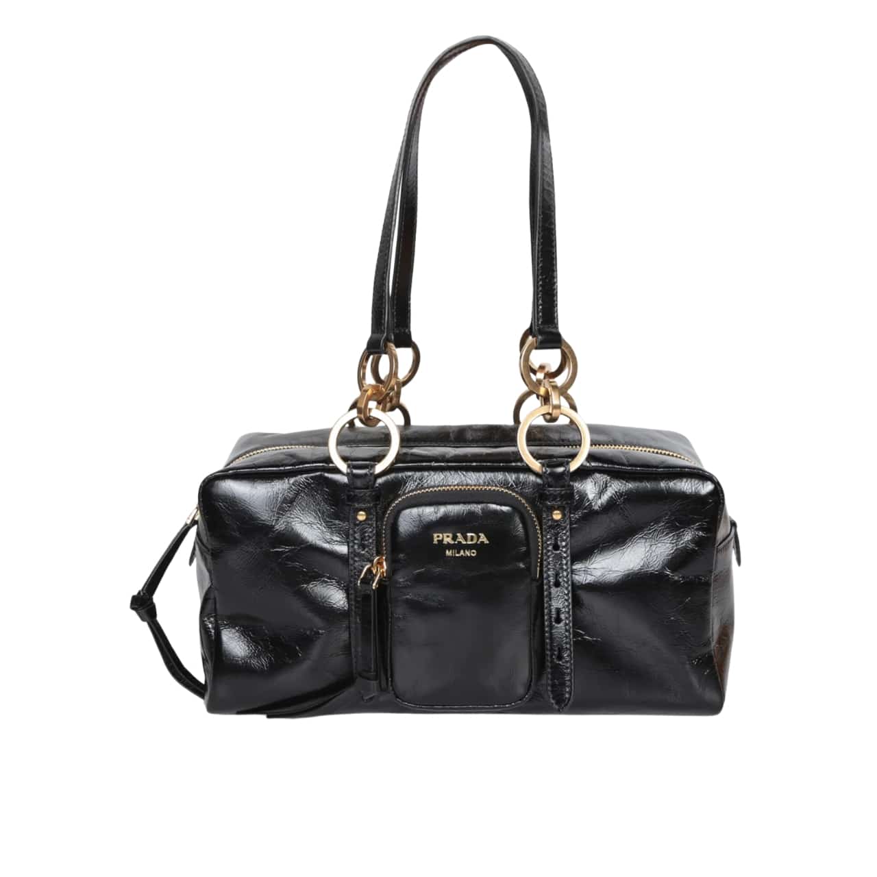 Prada Dangle Medium Leather Top Handle Bag Black 29Cm 1Bb138 2Cyr F0002 V Ooo