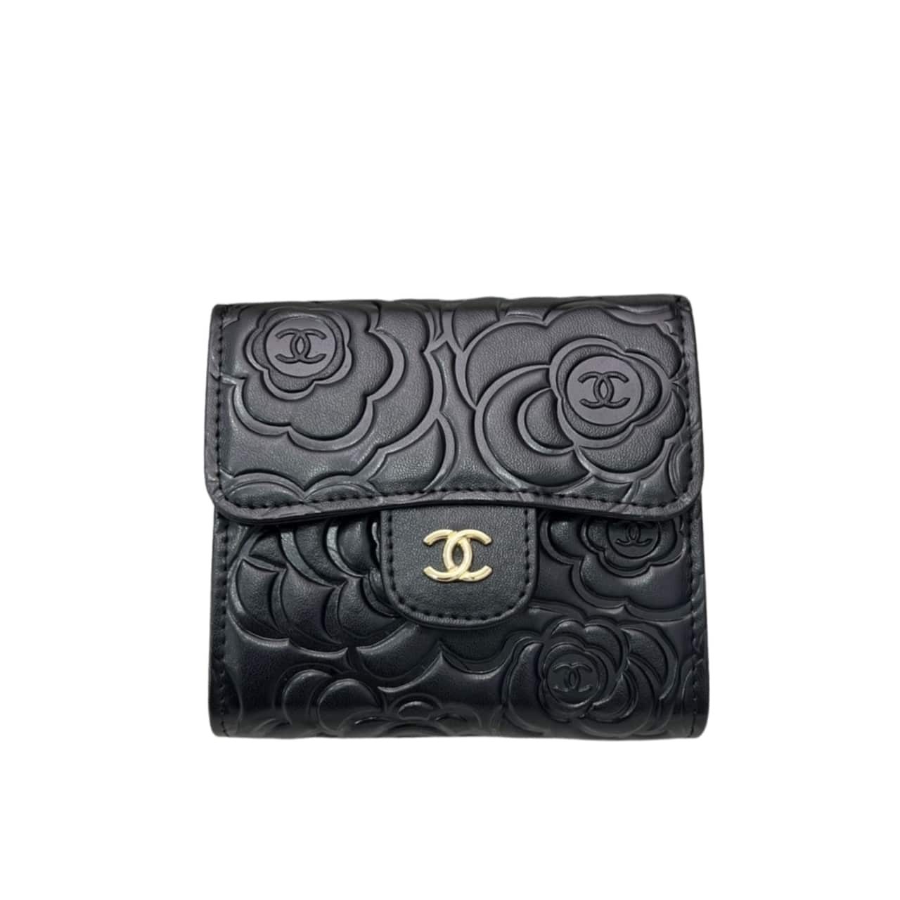 CHANEL シャネル フラワーモチーフ スモールウォレット ブラック 11.5cm