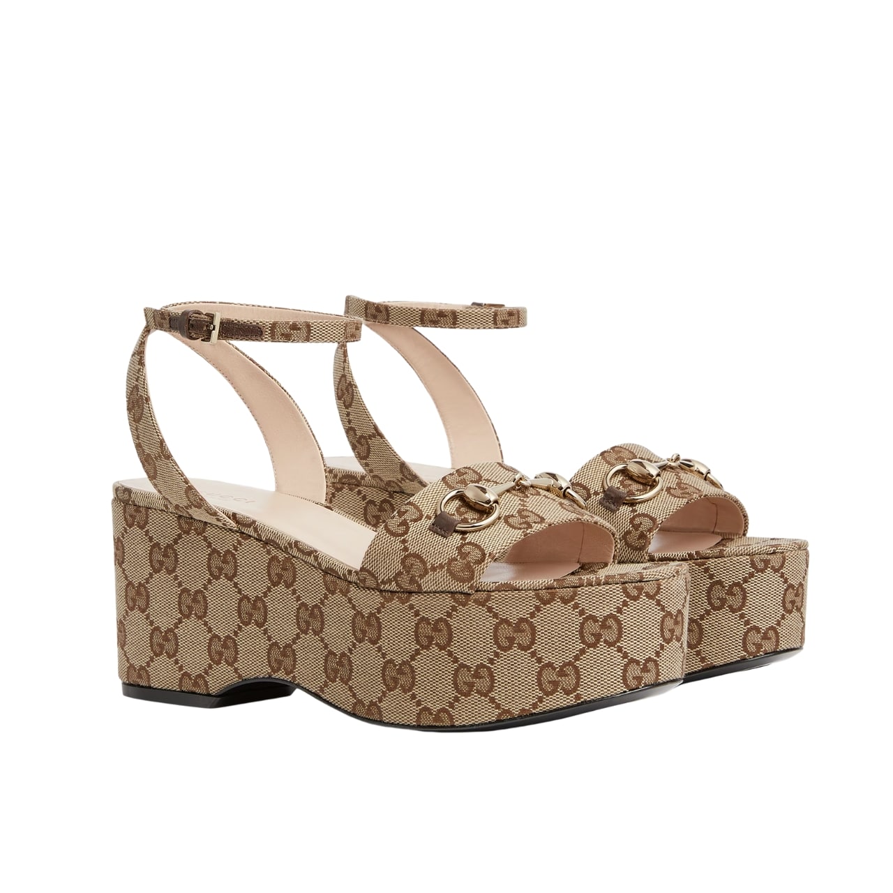 GUCCI グッチ レディース ホースビット フラットフォームサンダル ベージュ×エボニー 794718 2HK80 9741