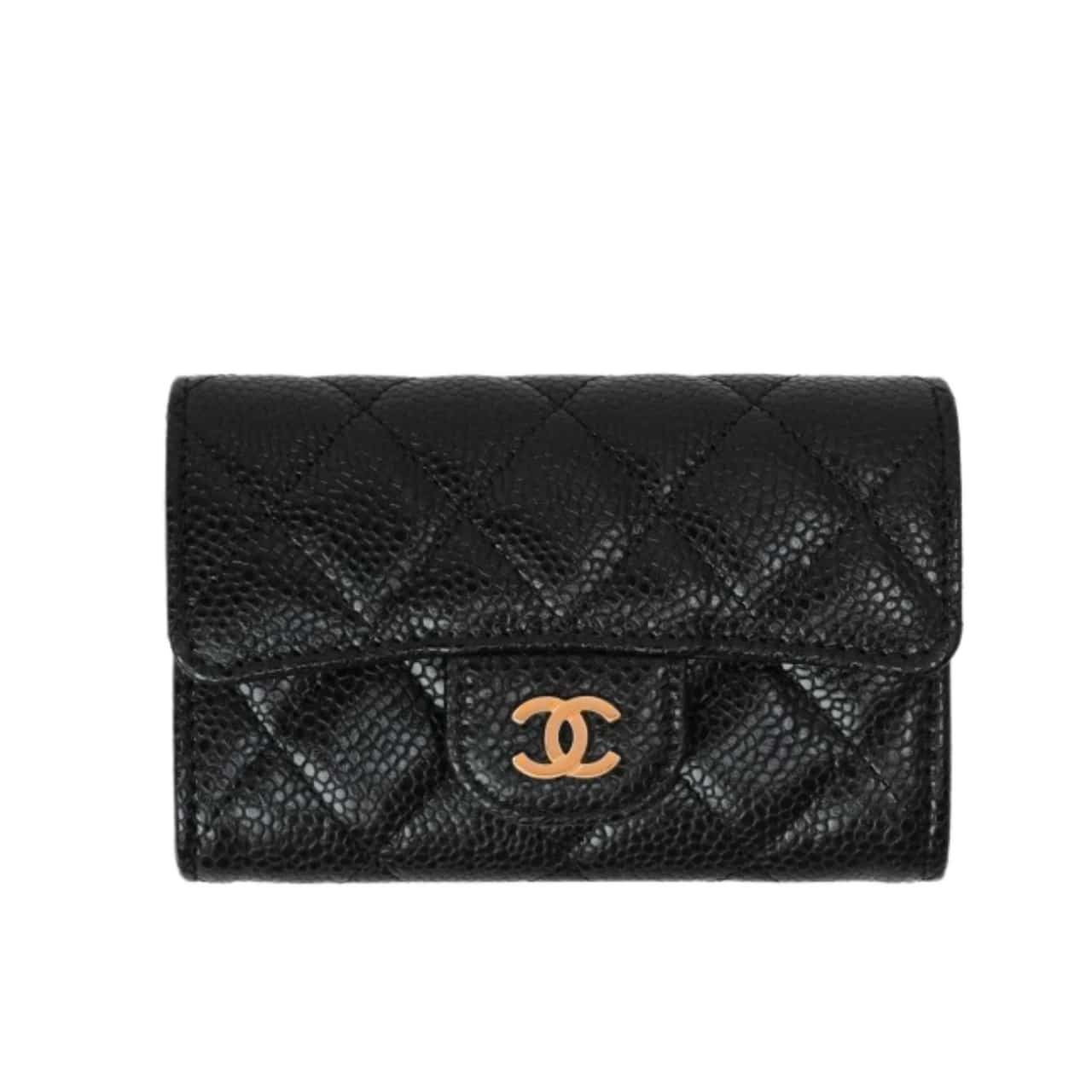 シャネル「クラシック」カードホルダー グレインレザー ブラック ゴールド金具 11cm AP0214 Y01864 C3906