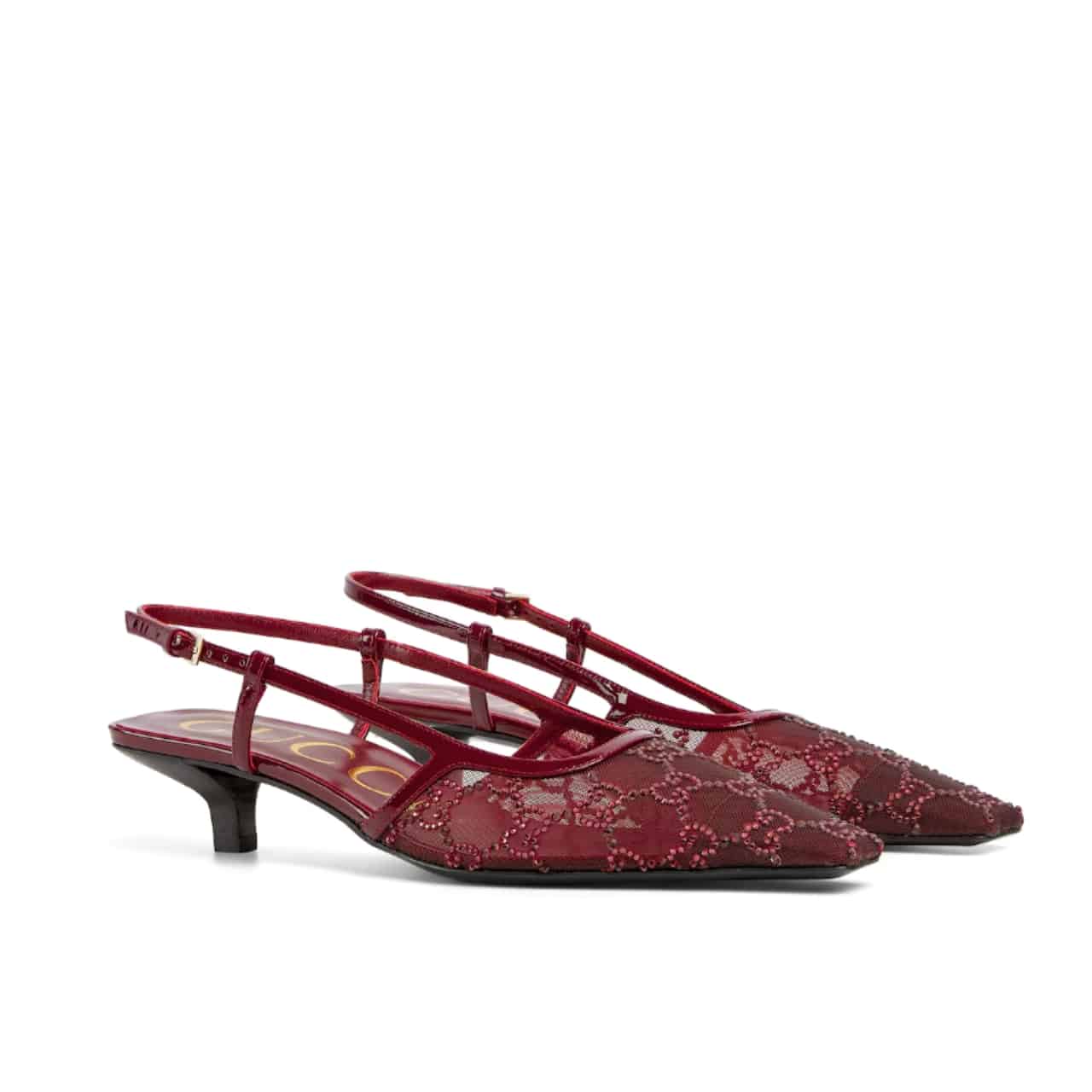 GUCCI グッチ レディース GGクリスタル スリングバックパンプス レッドメッシュ 674668 FAEQ0 6255