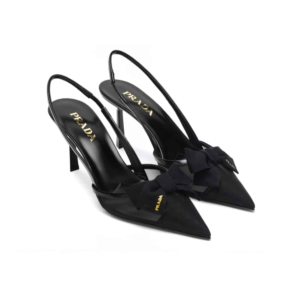 PRADA プラダ メッシュファブリック スリングバックパンプス ブラック