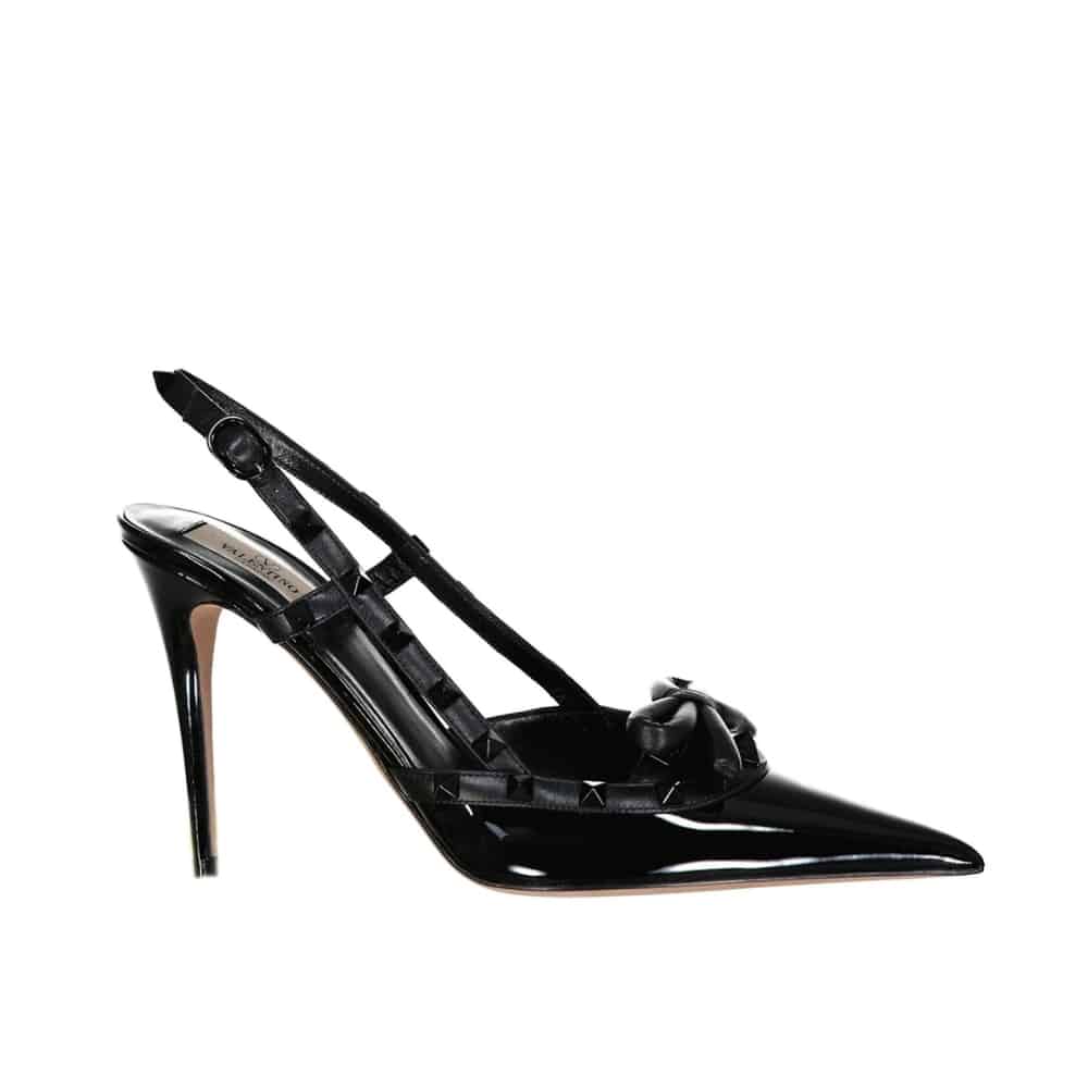 VALENTINO ヴァレンティノ ガラヴァーニ ロックスタッズ ボウ 100 エナメルレザー スリングバック パンプス ブラック 型番：WS0LB8LXH0NO