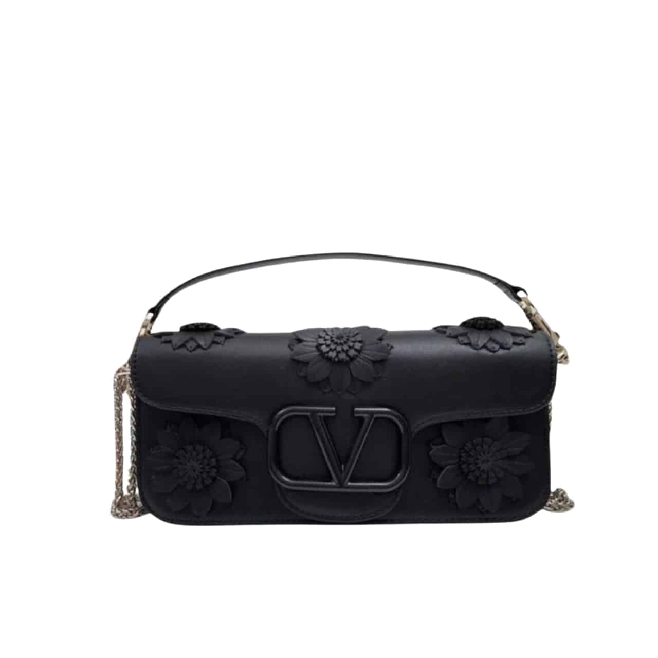 Valentino ガラヴァーニ ロコ フラワーアップリケ ショルダーバッグ ブラック 26cm